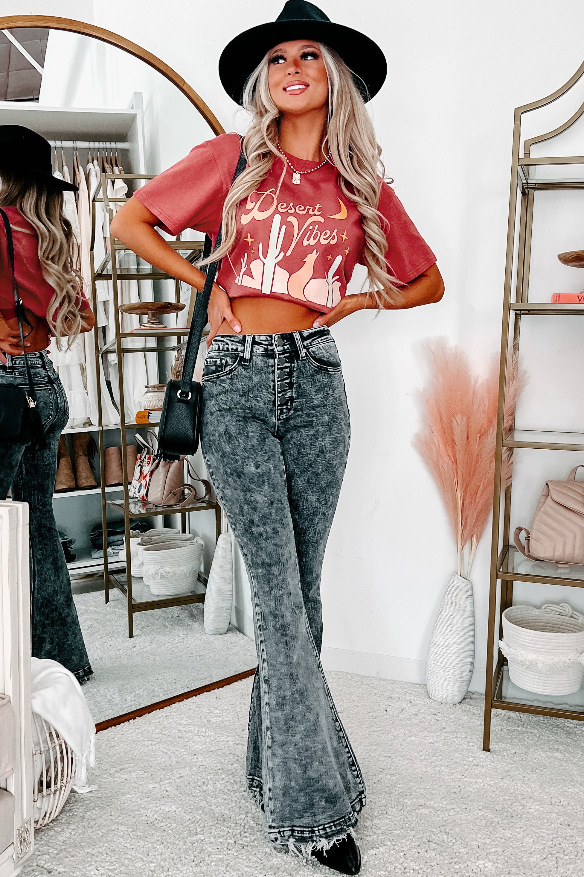 Neverminded Button Fly Acid Wash Flare Jeans (Grey)-The Formal Wear