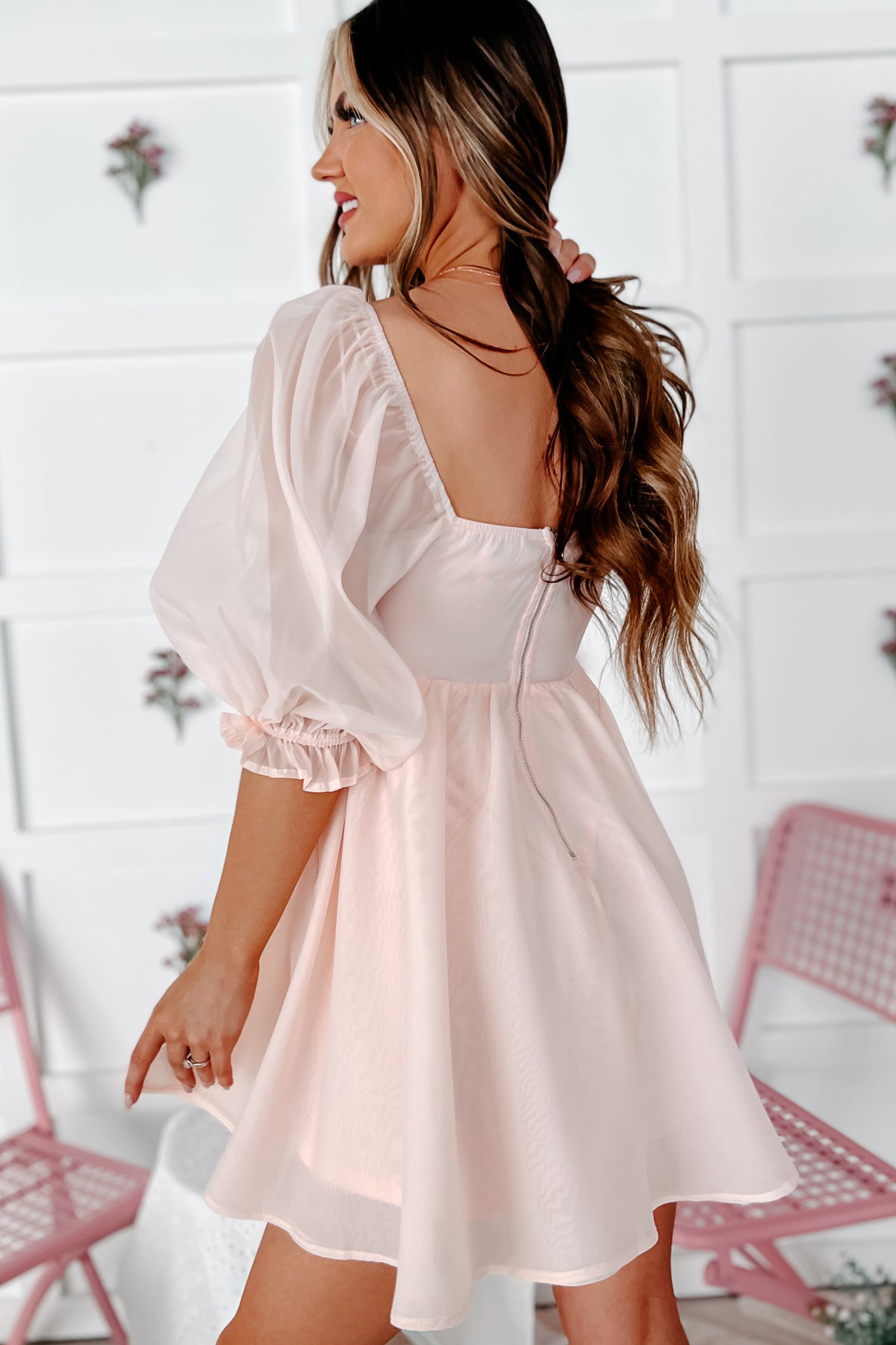 Overly Sweet Puffed Sleeve Babydoll Dress (Blush)-The Formal Wear