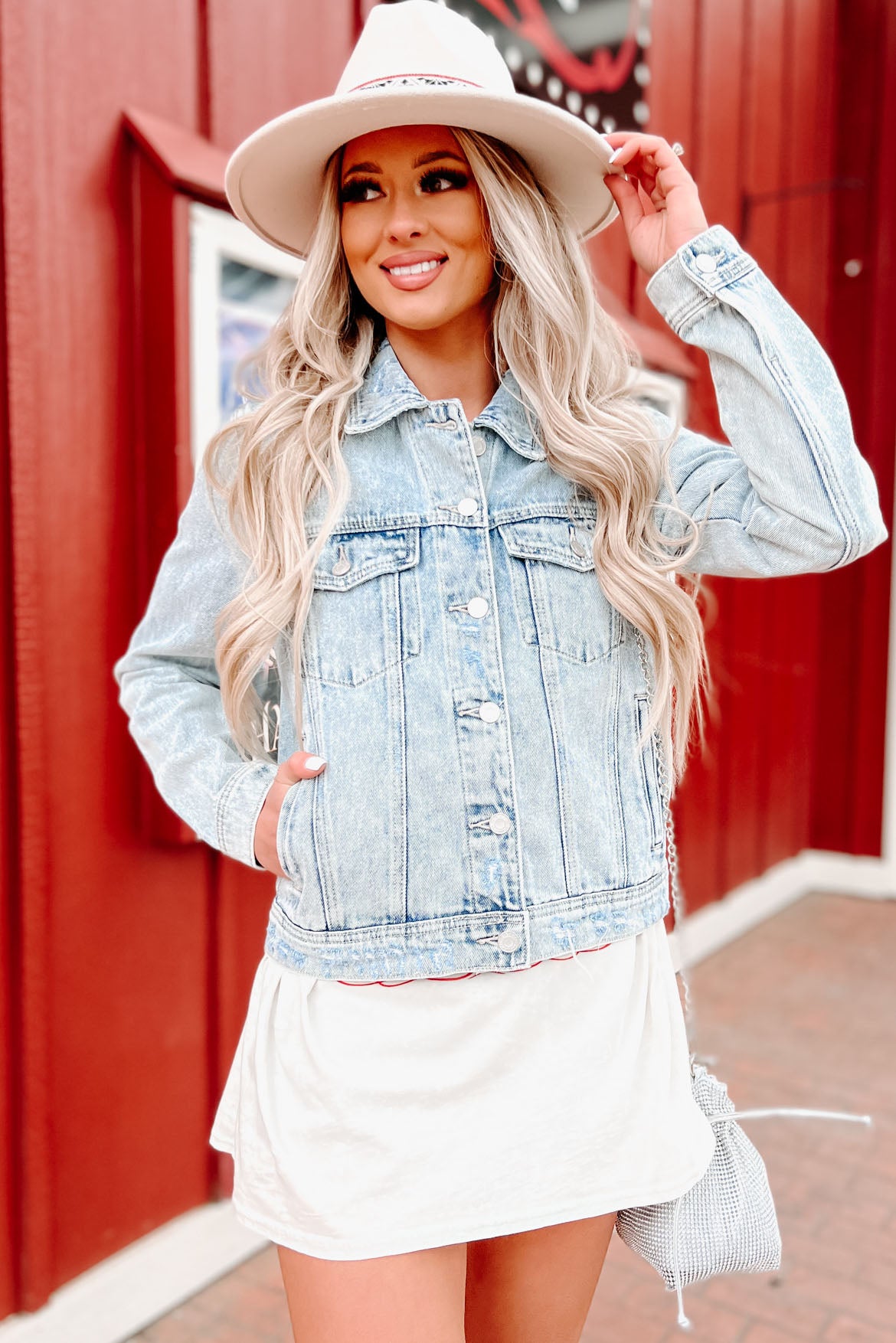 Something To Believe Lightly Distressed Cello Denim Jacket (Light Denim)-The Formal Wear