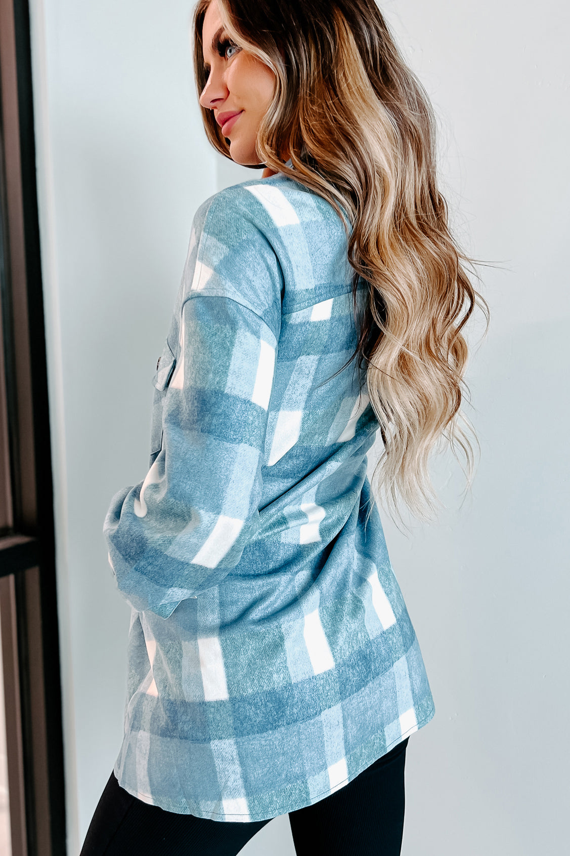 Easy To Read Long Plaid Shacket (Blue)-The Formal Wear