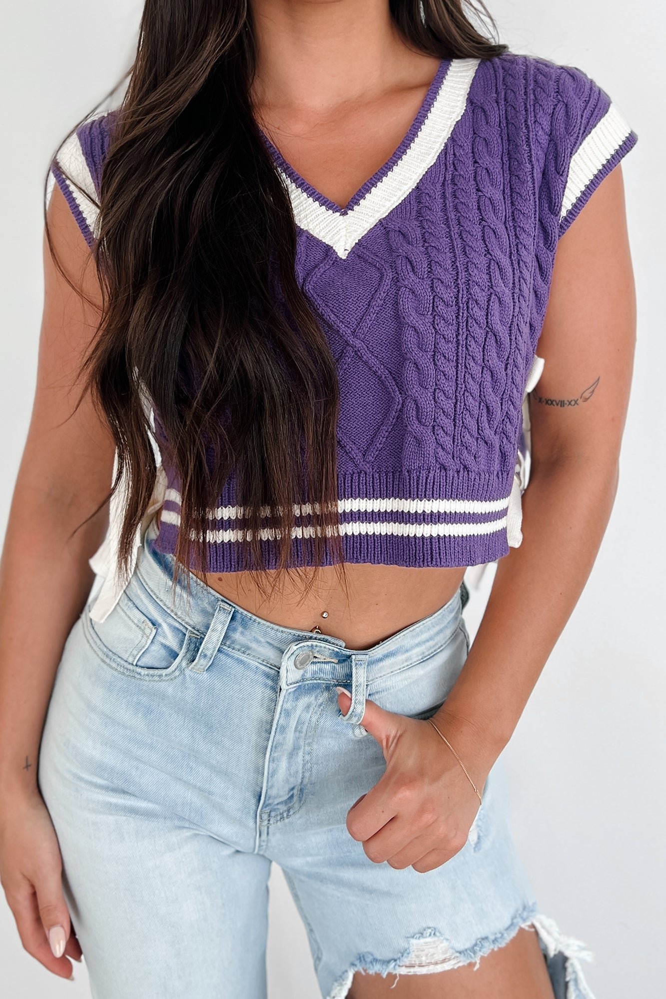 Better Take Notes Side Tie Sweater Vest (Purple/White)-The Formal Wear