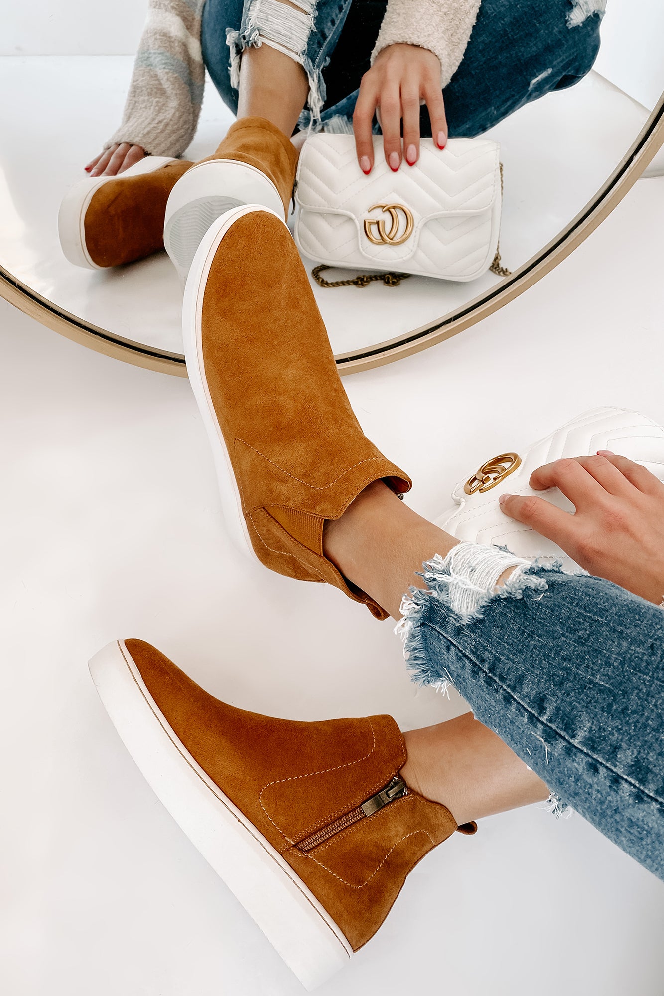 Suede Sweetie Faux Suede High Top Sneakers (Camel)-The Formal Wear