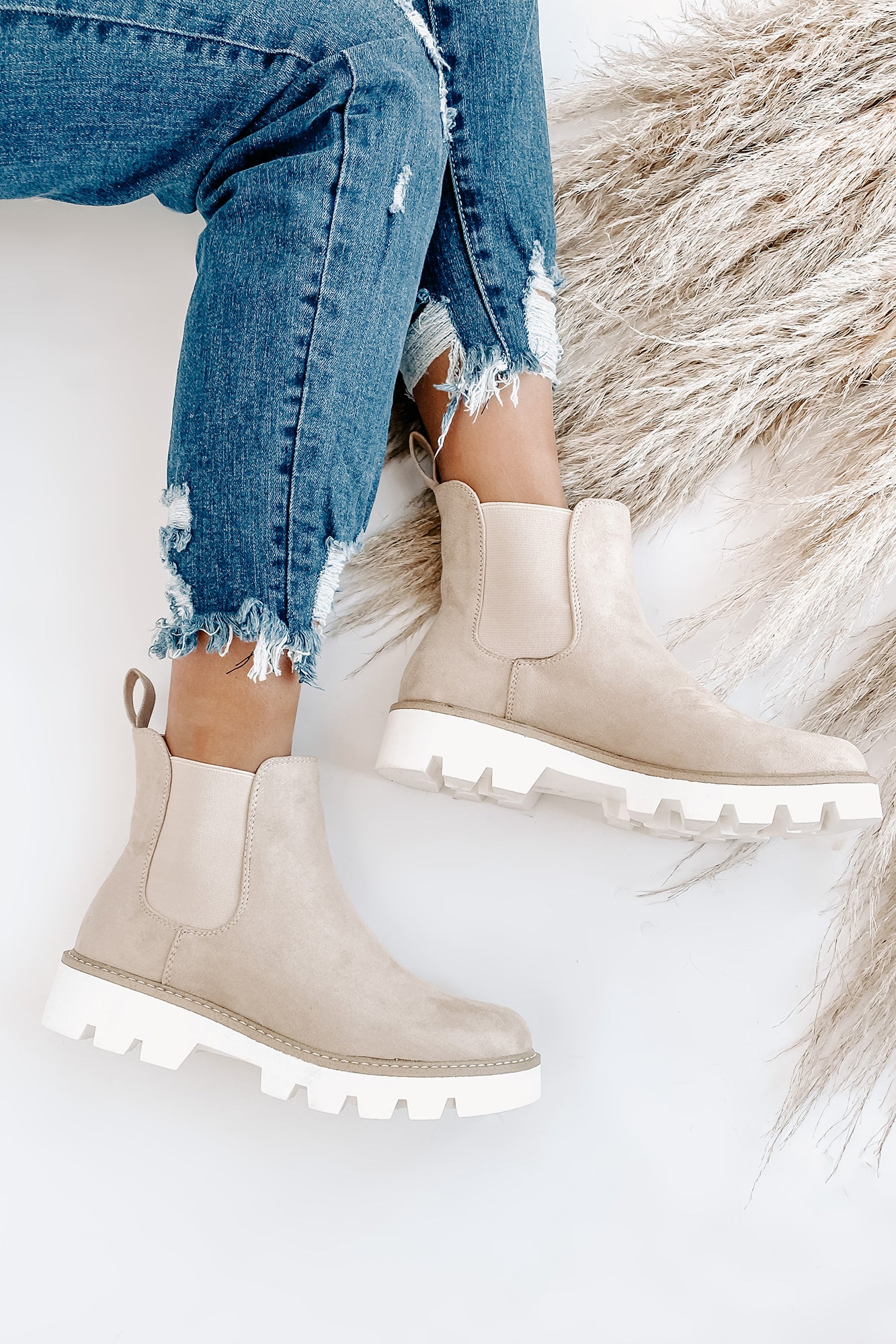 IMPERFECT Jenkins Faux Suede Booties (Cream)-The Formal Wear