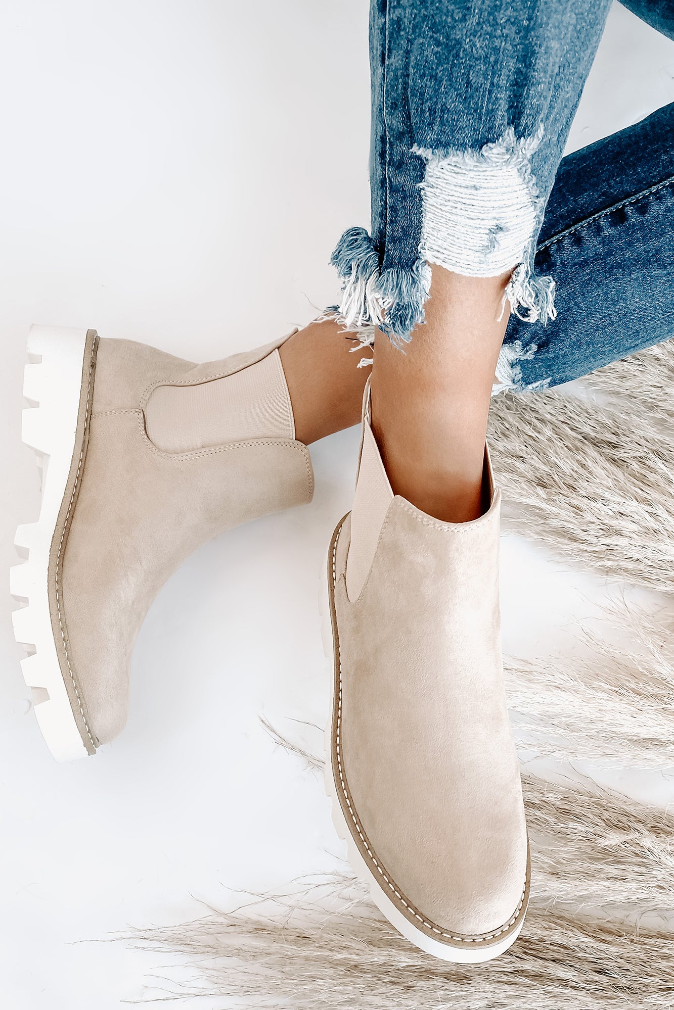 IMPERFECT Jenkins Faux Suede Booties (Cream)-The Formal Wear