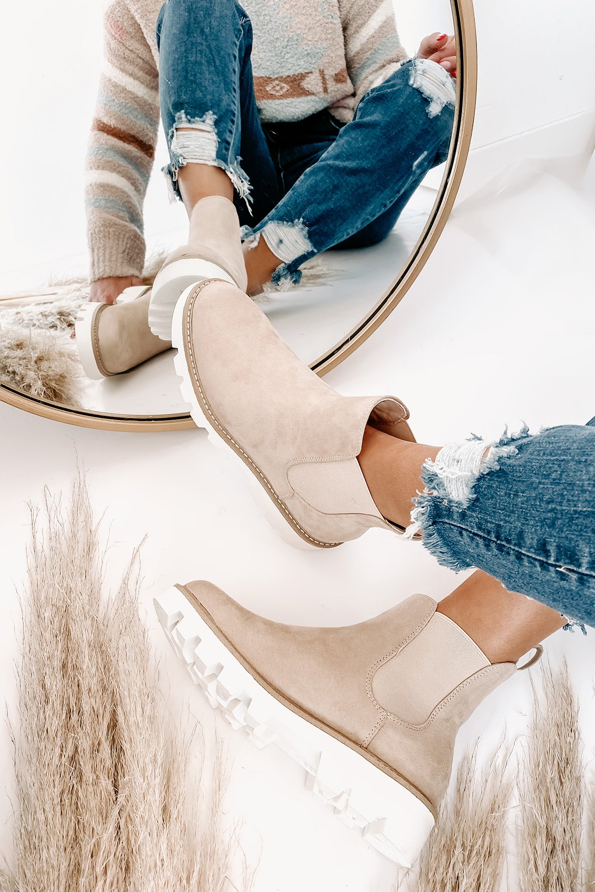IMPERFECT Jenkins Faux Suede Booties (Cream)-The Formal Wear