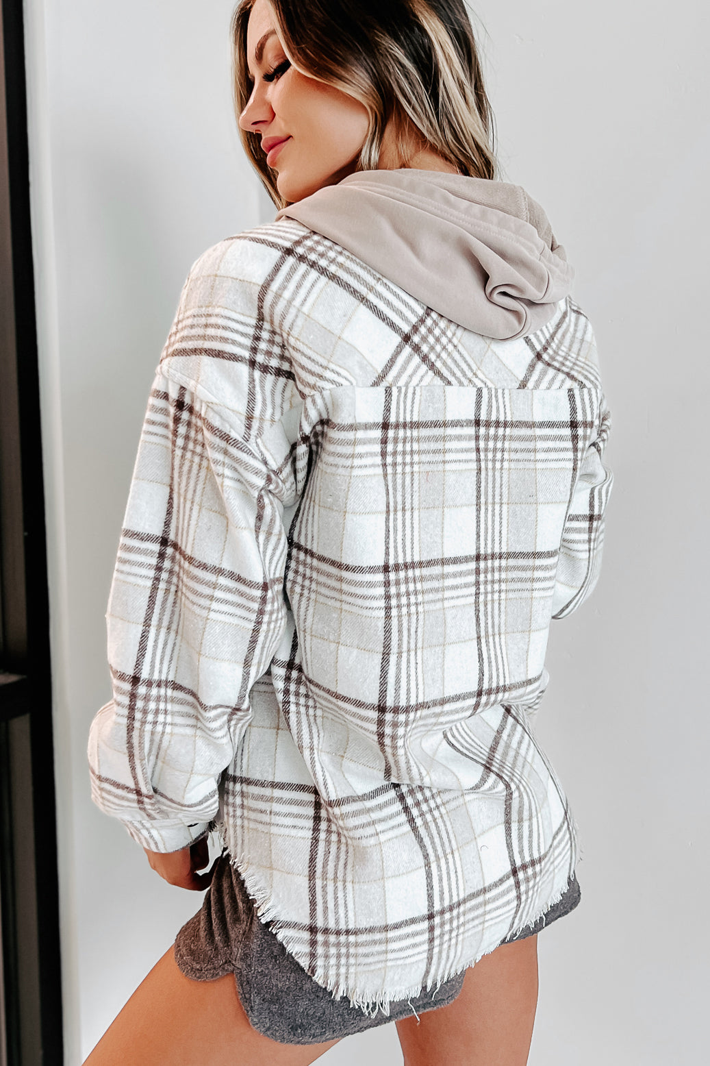 Soph Plaid Hooded Shacket (Cream)-The Formal Wear