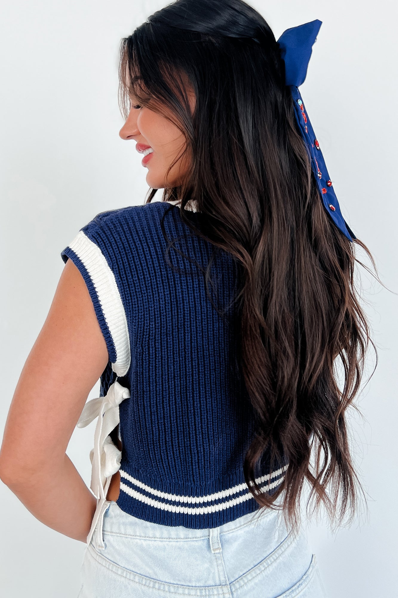 Better Take Notes Side Tie Sweater Vest (Navy/Off White)-The Formal Wear