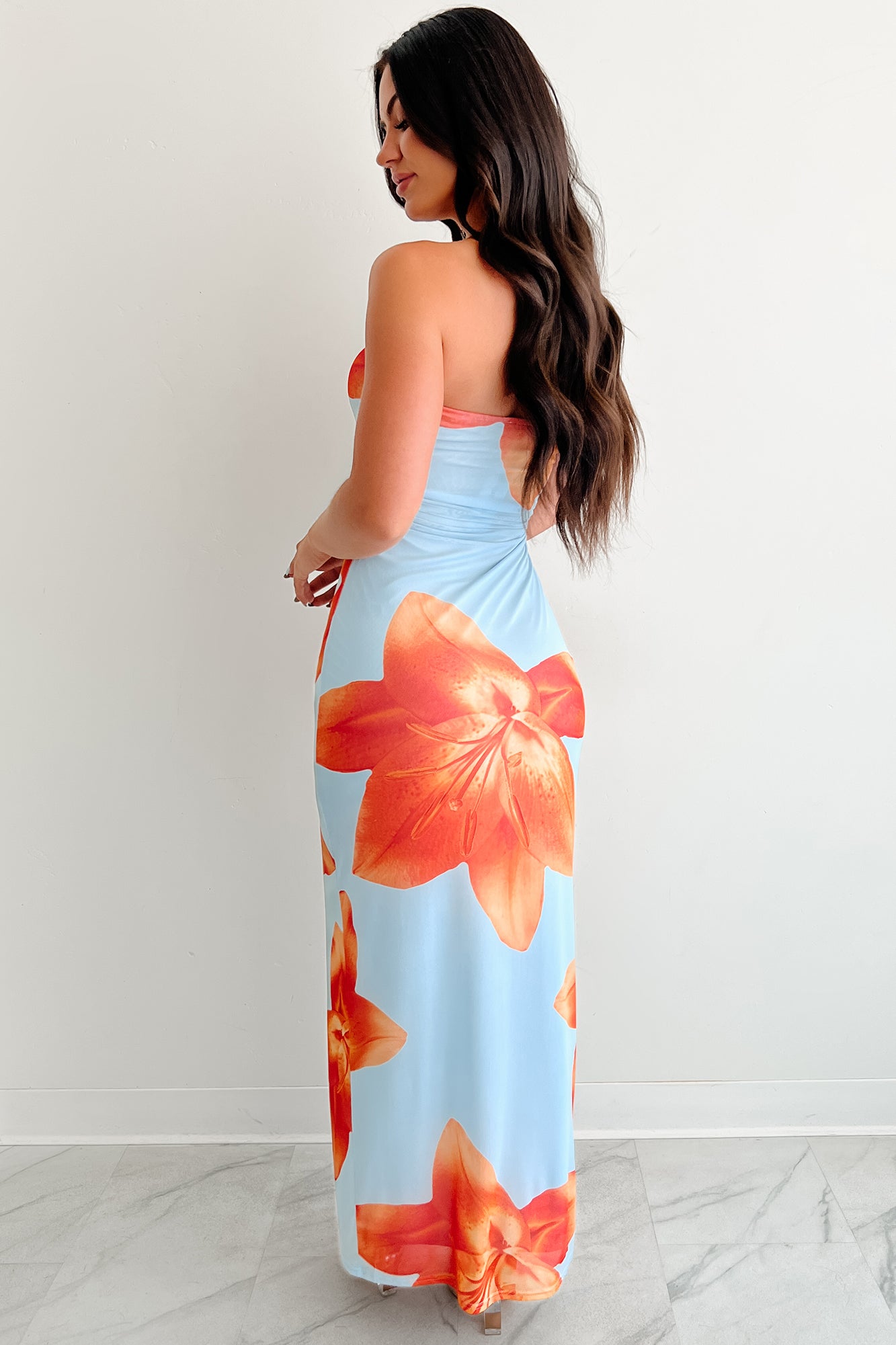 Here To Flirt Strapless Floral Maxi Dress (Light Blue)-The Formal Wear