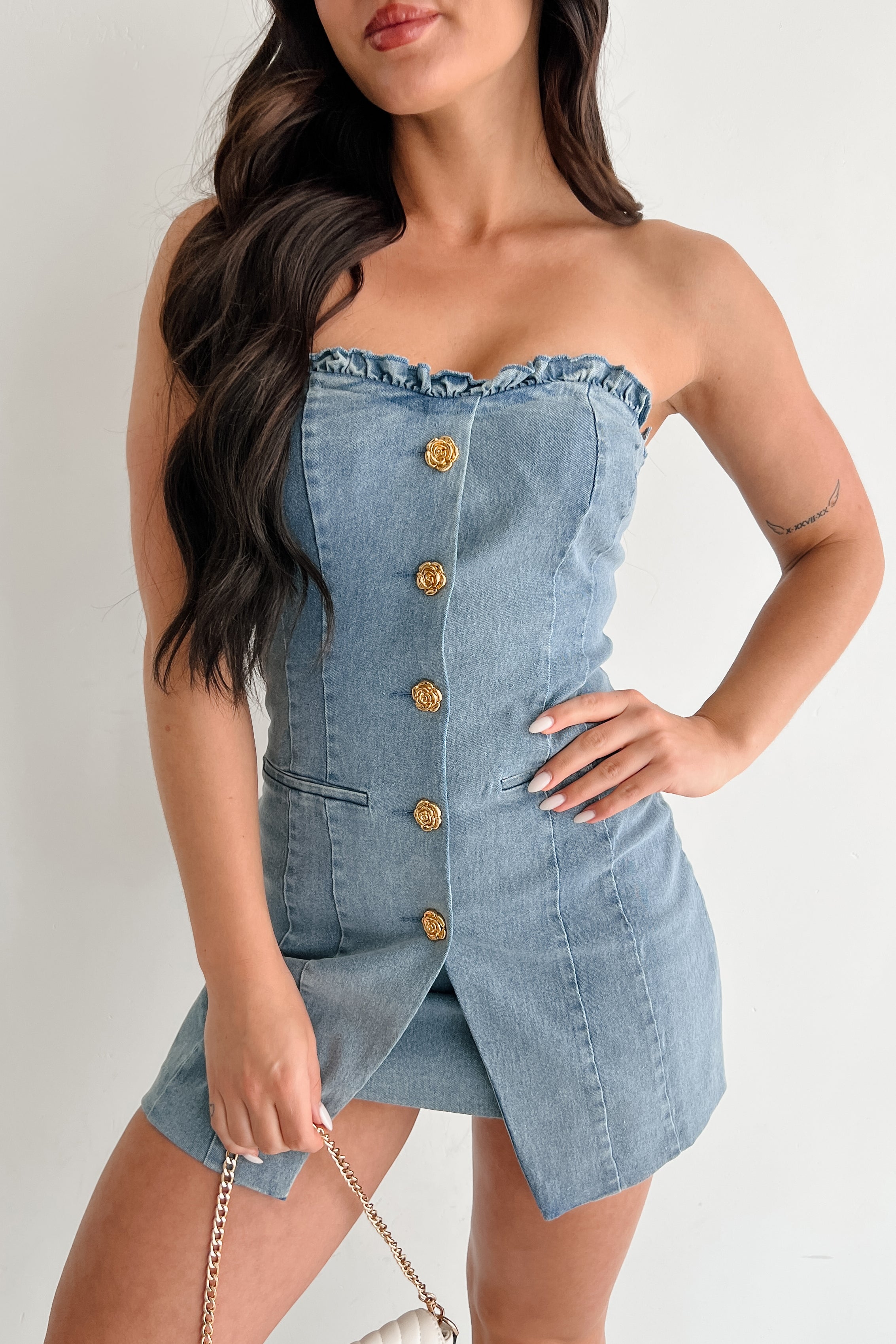 Street Couture Strapless Sweetheart Mini Dress (Denim)-The Formal Wear
