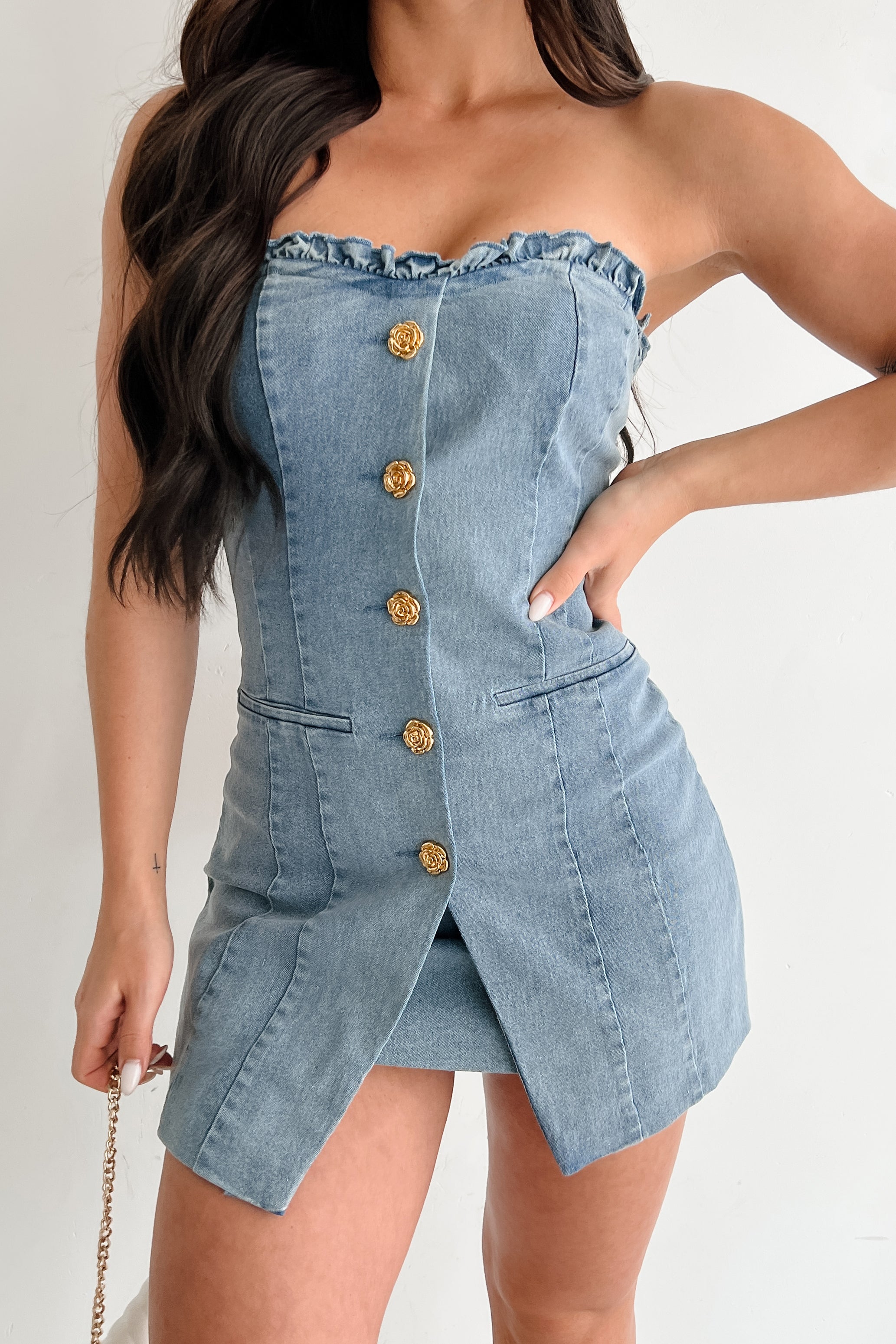Street Couture Strapless Sweetheart Mini Dress (Denim)-The Formal Wear