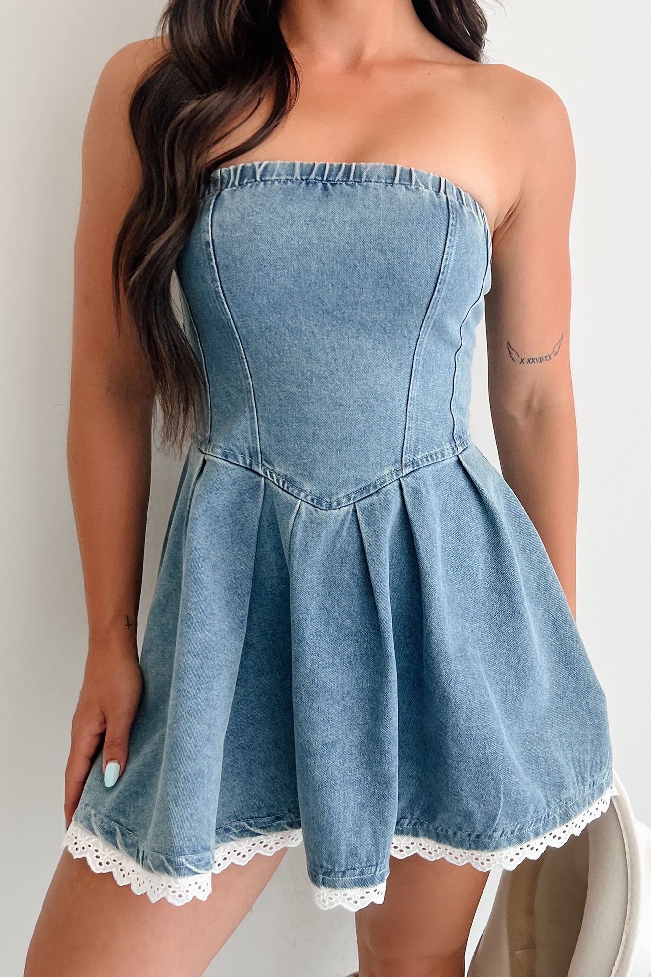 Not Your Muse Strapless Denim Mini Dress (Denim)-The Formal Wear