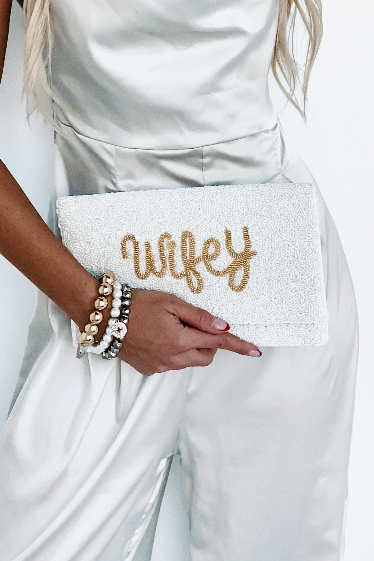 Cursive "Wifey" Beaded Clutch (Wifey Beaded Gold)-The Formal Wear