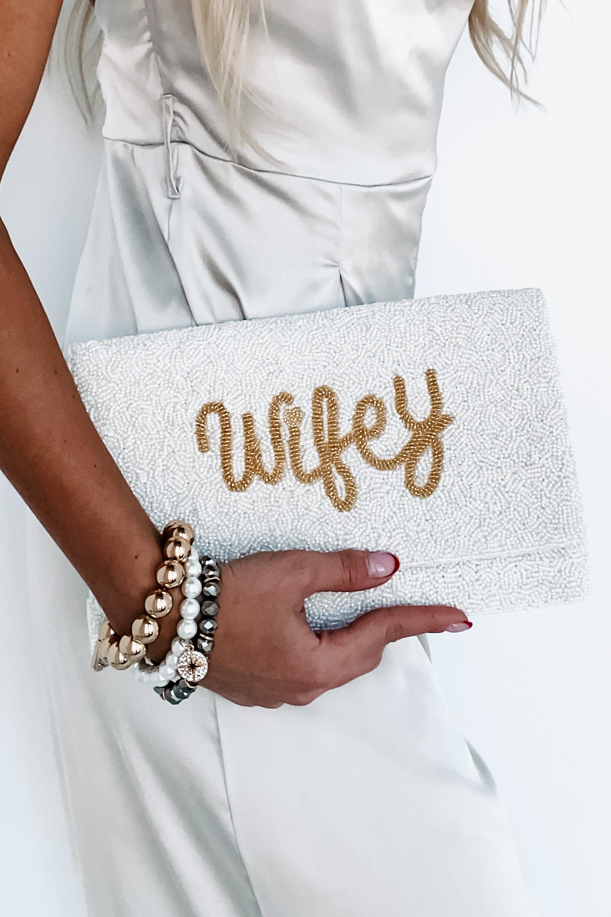 Cursive "Wifey" Beaded Clutch (Wifey Beaded Gold)-The Formal Wear