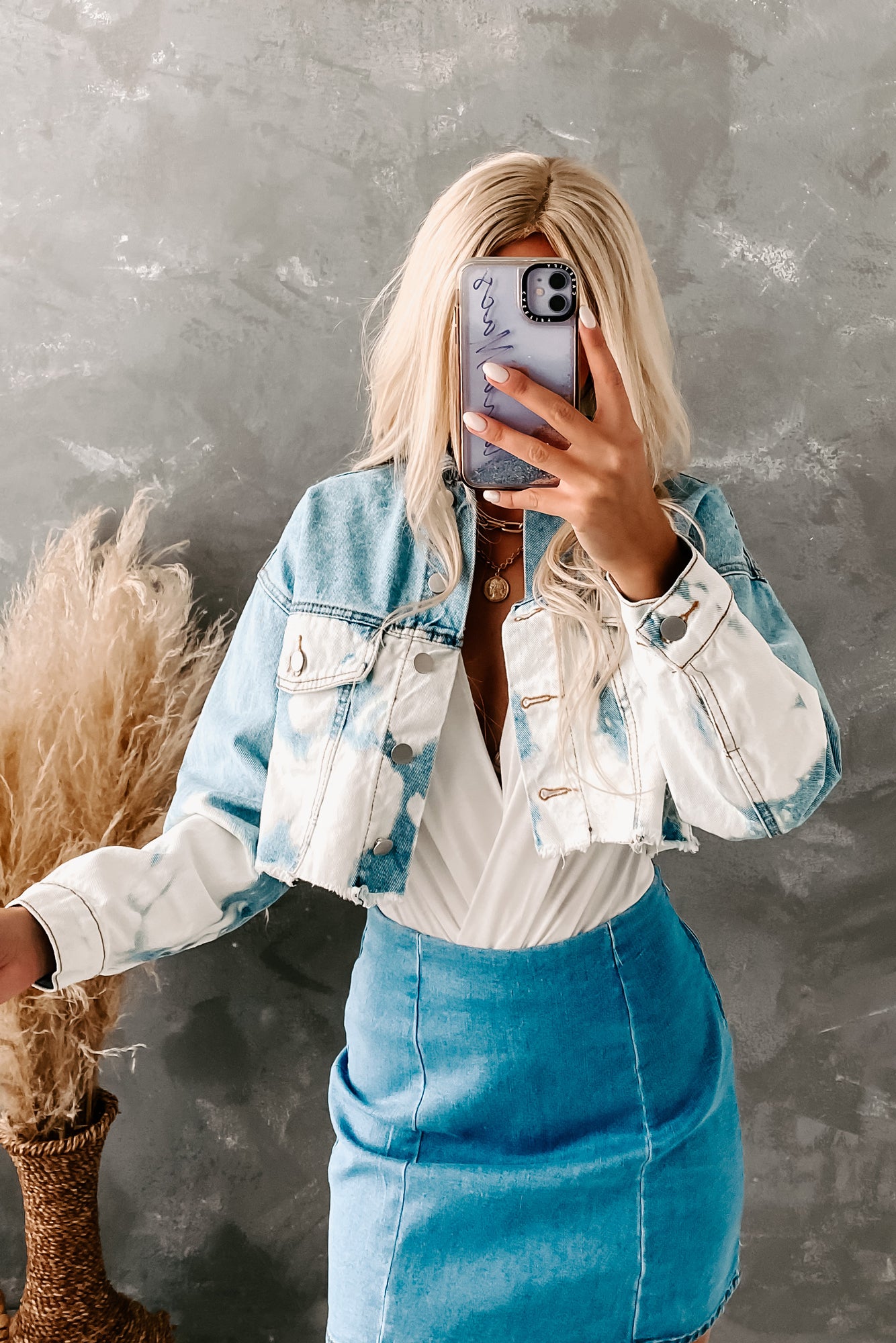 Wilma Cropped Bleached Denim Jacket (Denim/White)-The Formal Wear