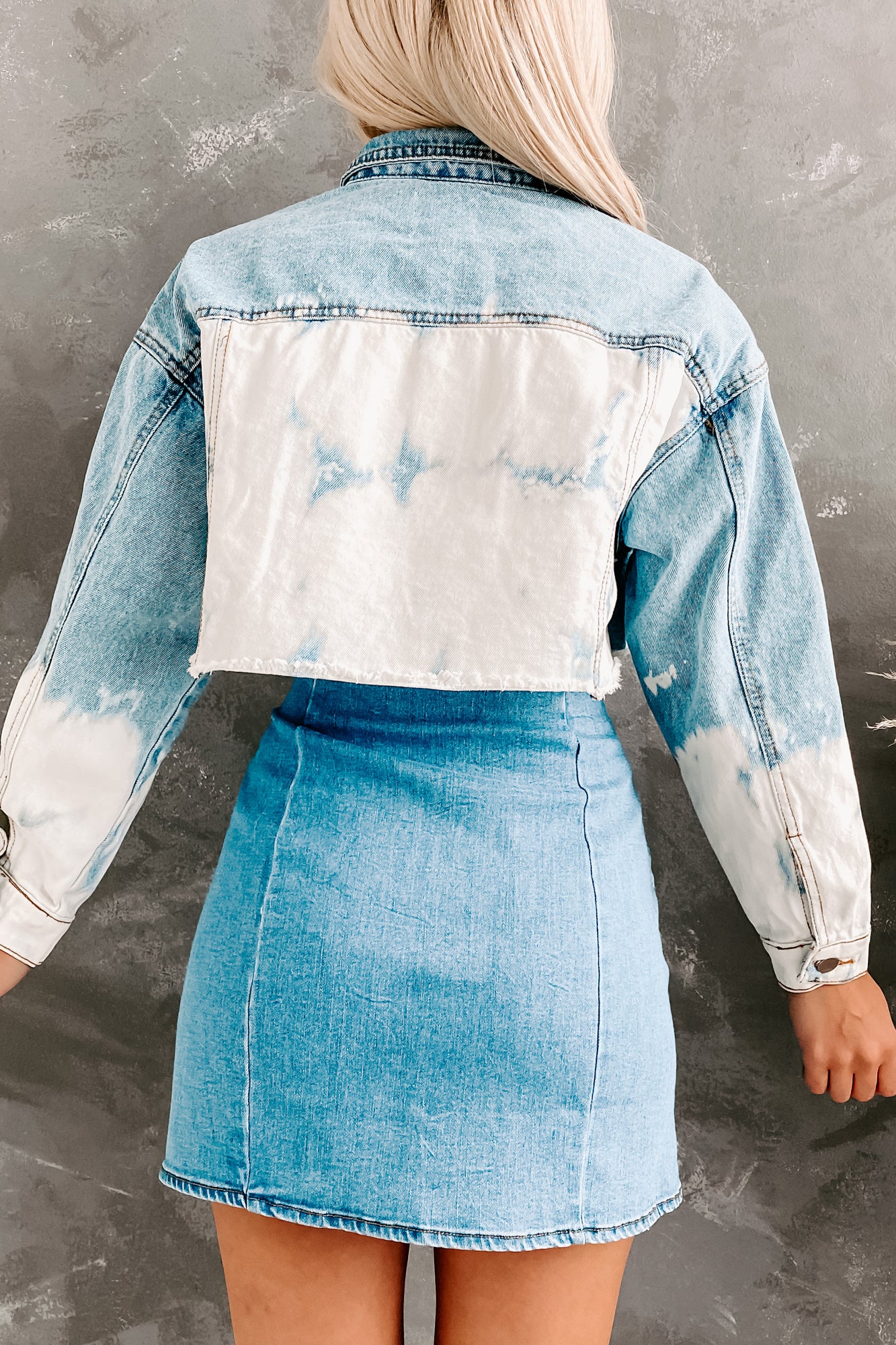 Wilma Cropped Bleached Denim Jacket (Denim/White)-The Formal Wear