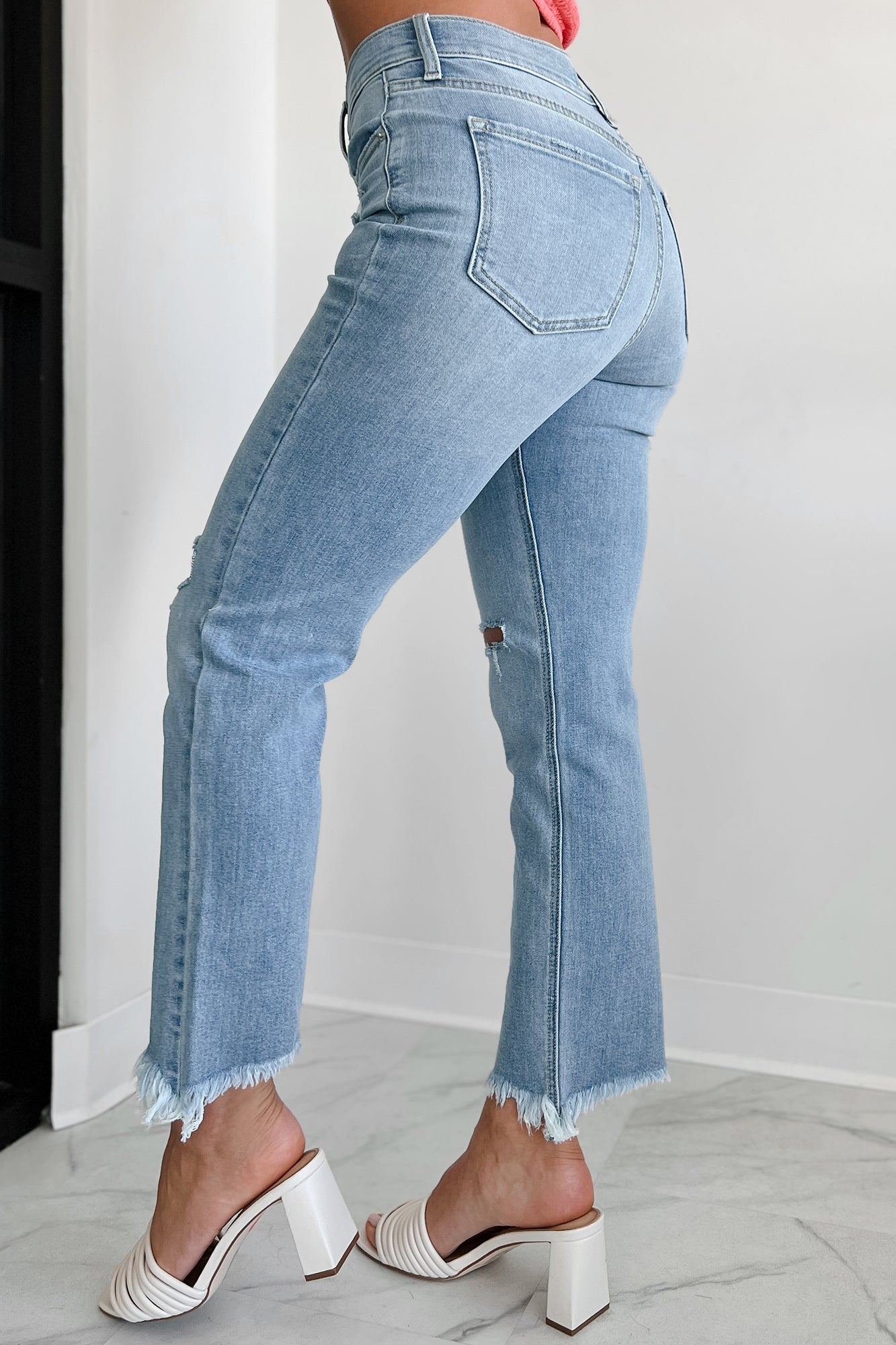 Effie High Rise Distressed Sneak Peek Straight Leg Jeans (Light)-The Formal Wear