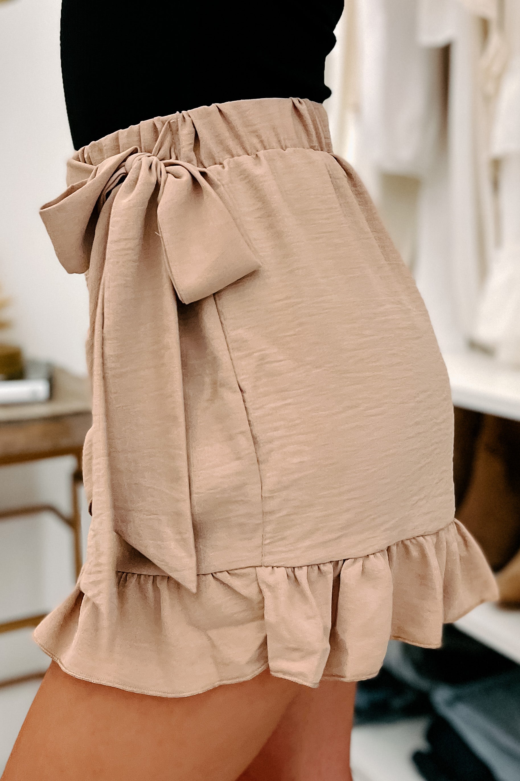 Stylish Situation Faux Wrap Skort (Taupe)-The Formal Wear