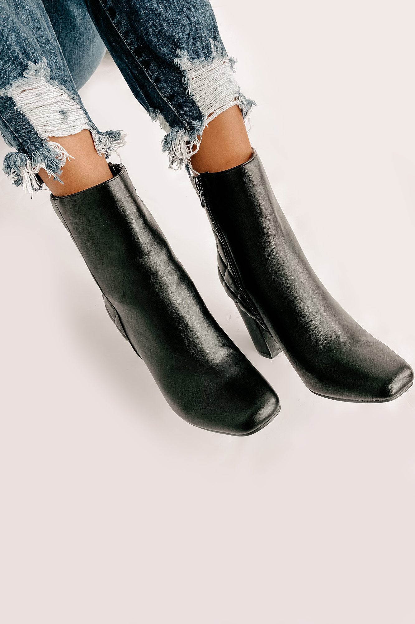 Subtle Steps Quilted Faux Leather Booties (Black)-The Formal Wear