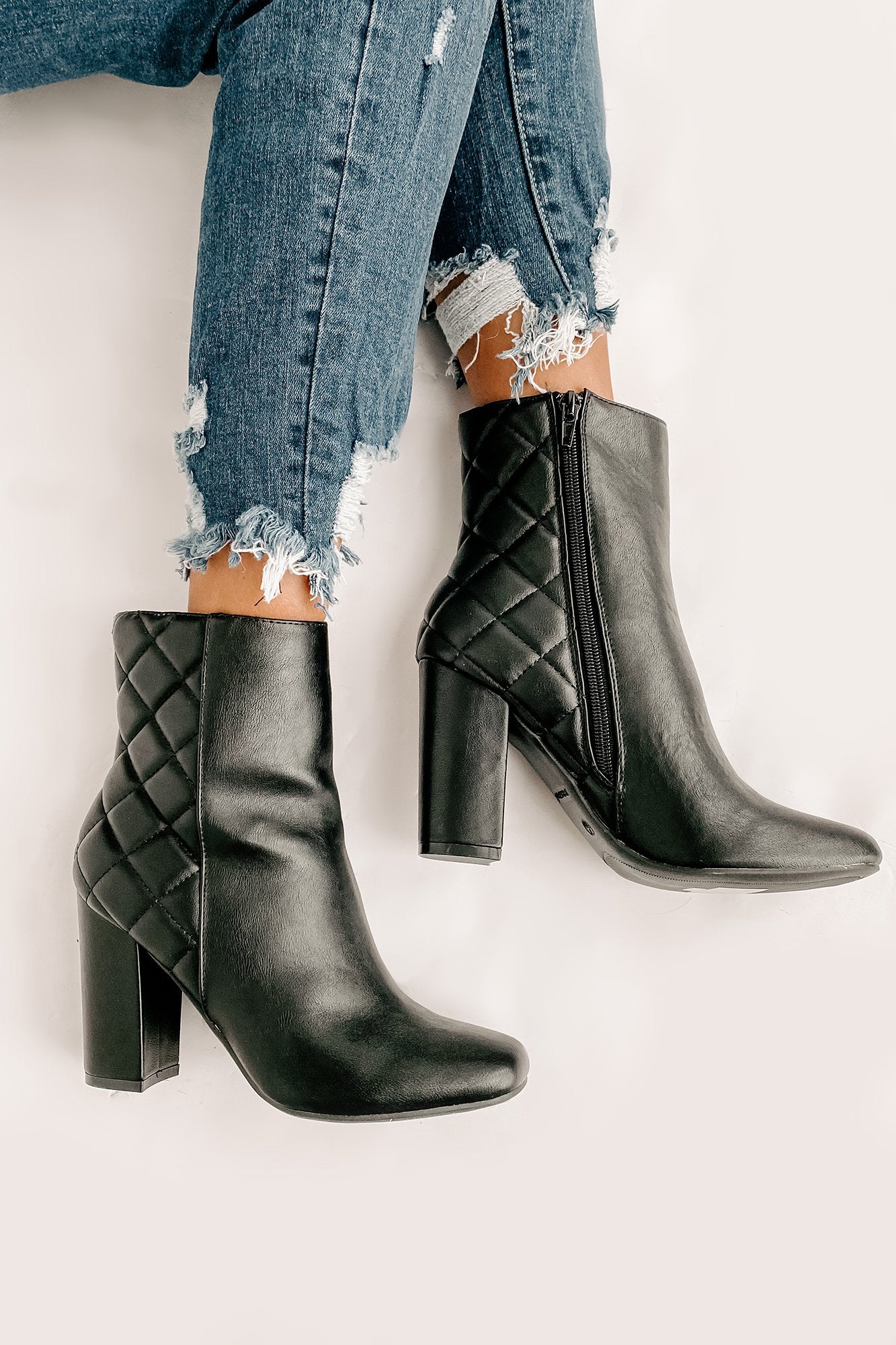 Subtle Steps Quilted Faux Leather Booties (Black)-The Formal Wear