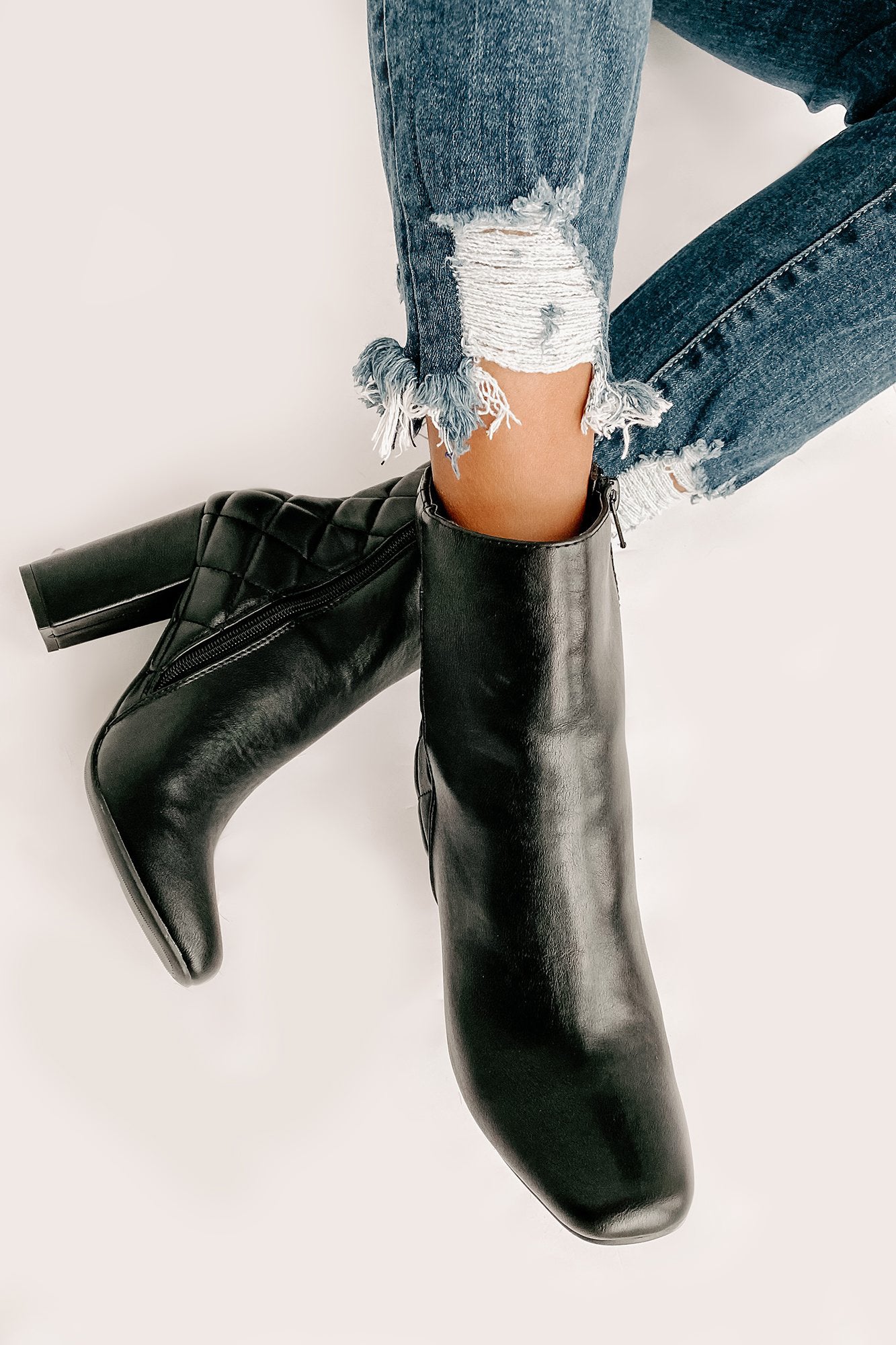 Subtle Steps Quilted Faux Leather Booties (Black)-The Formal Wear