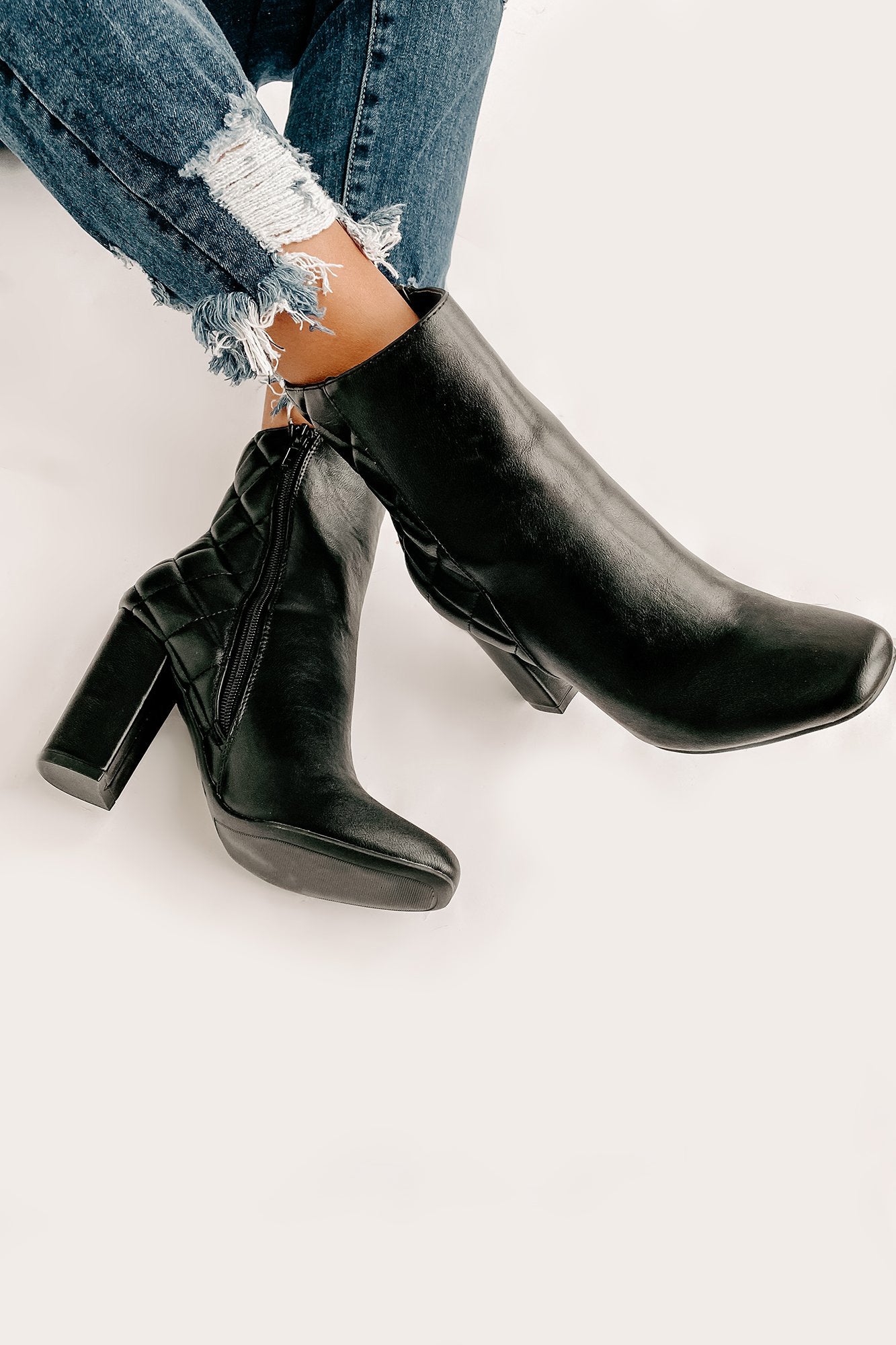 Subtle Steps Quilted Faux Leather Booties (Black)-The Formal Wear