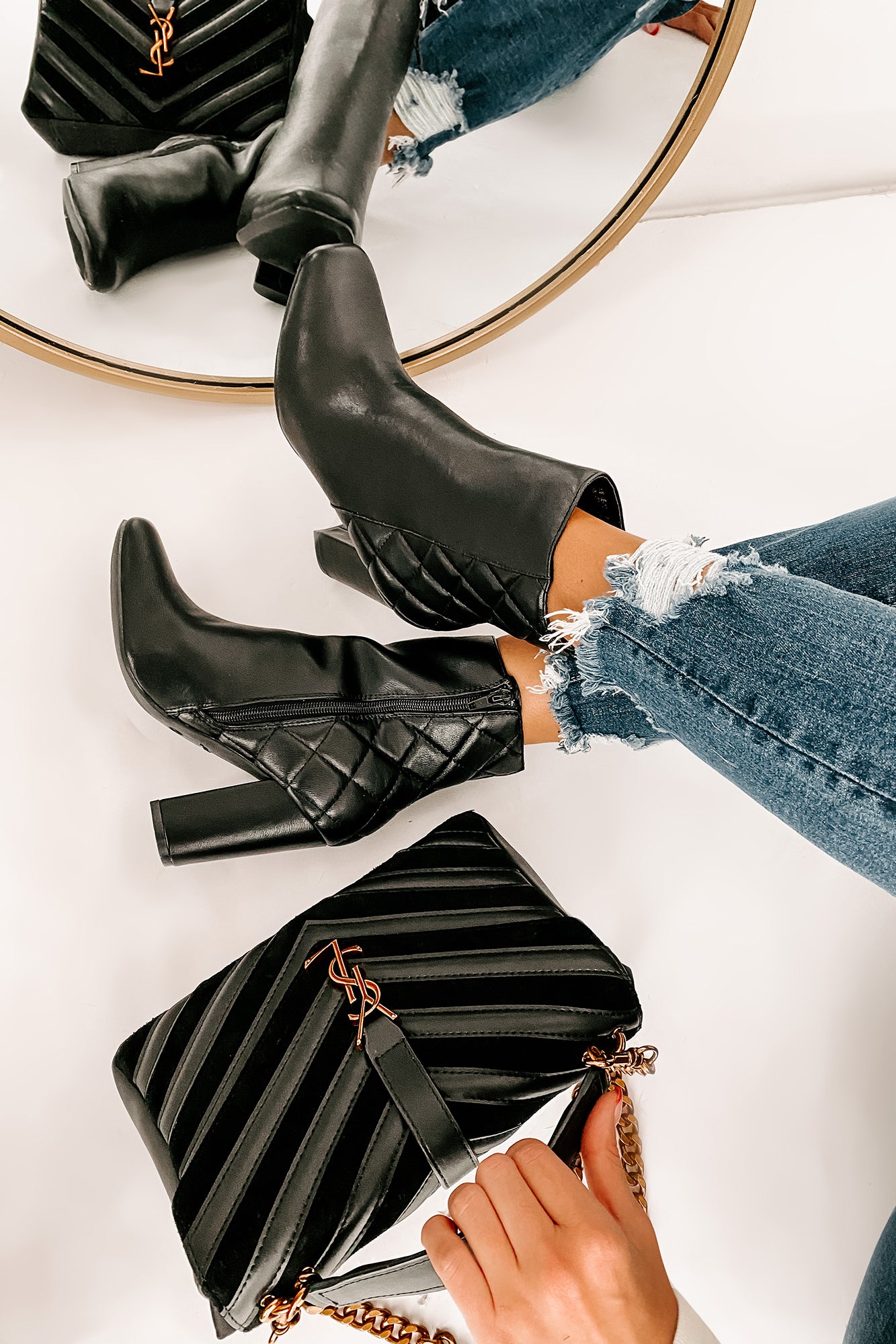 Subtle Steps Quilted Faux Leather Booties (Black)-The Formal Wear