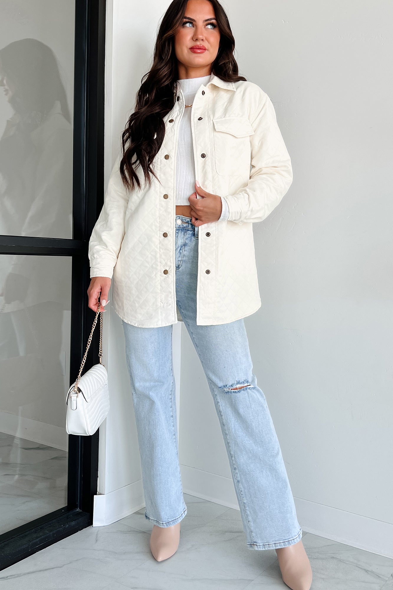 Elevated Composure Quilted Long Shacket (Cream)-The Formal Wear