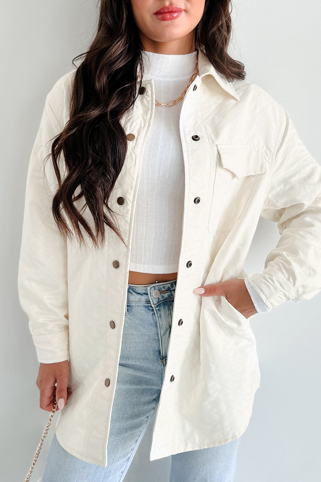 Elevated Composure Quilted Long Shacket (Cream)-The Formal Wear