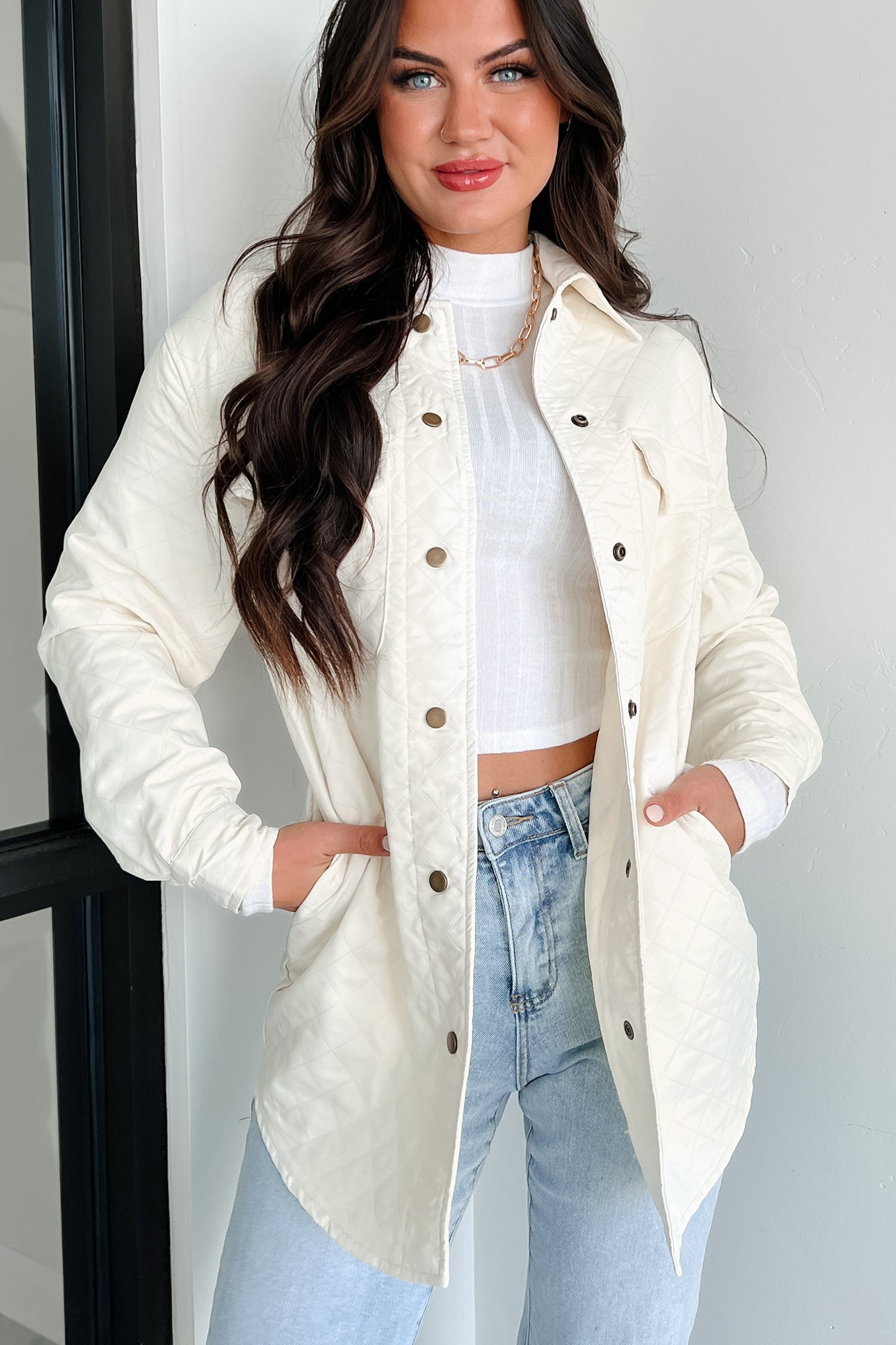 Elevated Composure Quilted Long Shacket (Cream)-The Formal Wear