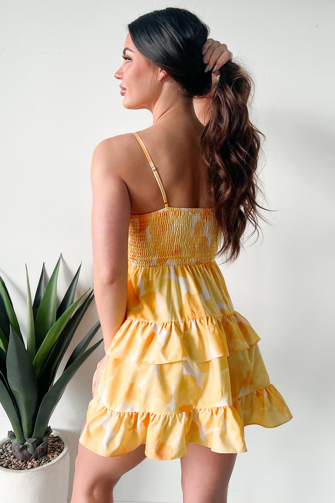 Chasing the Sun Ruffled Print Bow Tie Mini Dress (Lemon)-The Formal Wear
