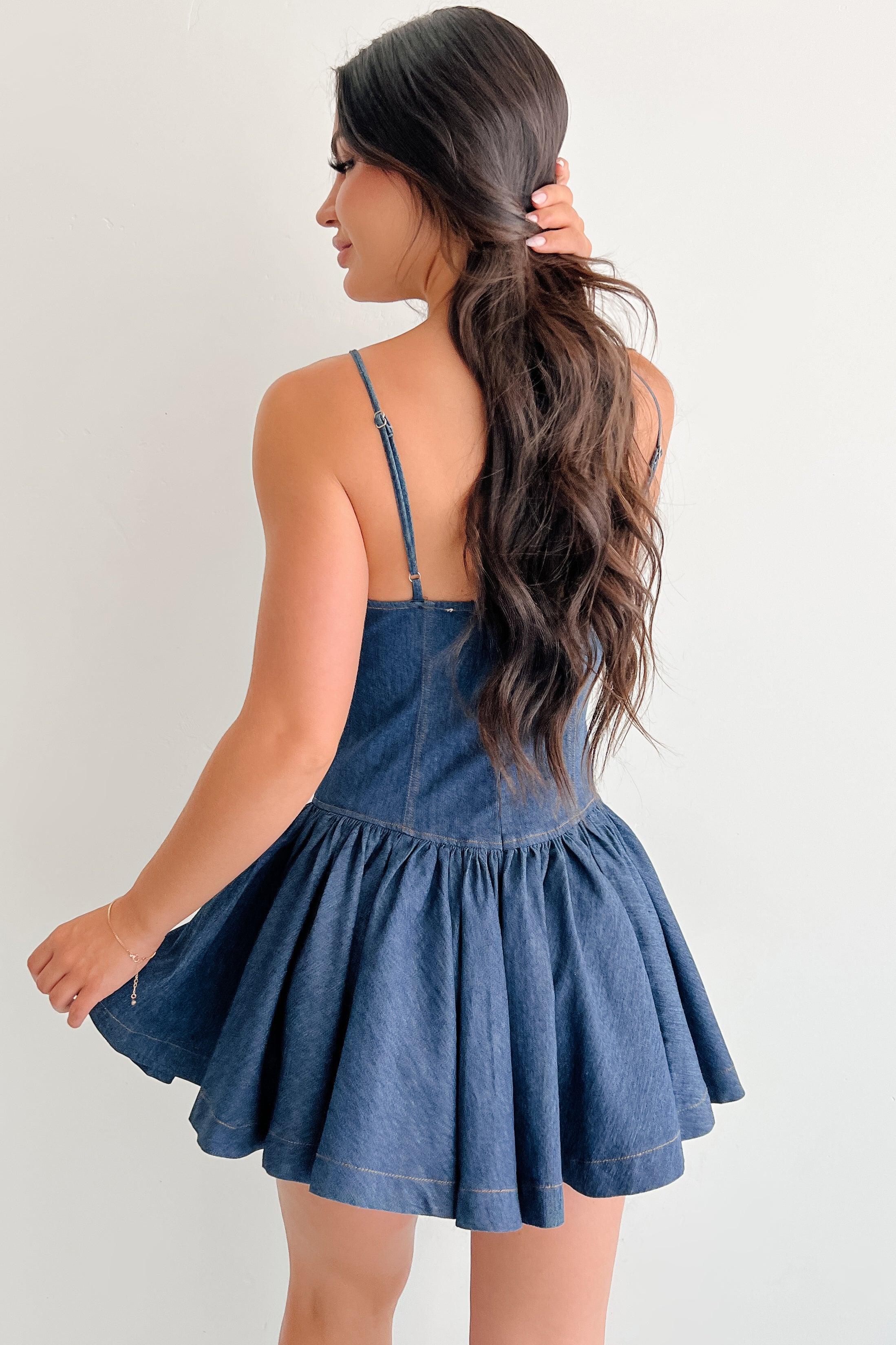 Bursting Bold Sleeveless Denim Mini Dress (Dark)-The Formal Wear