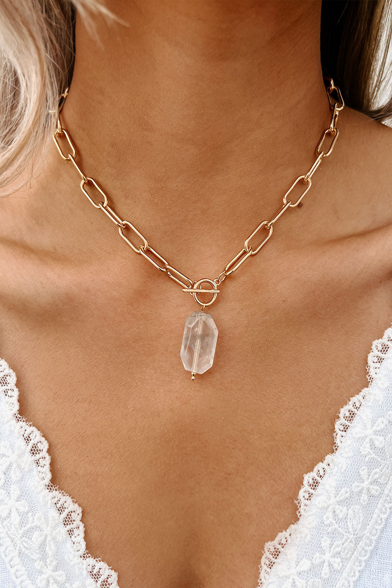 Relaxing My Chi Stone Pendent Necklace (Grey/Gold)-The Formal Wear