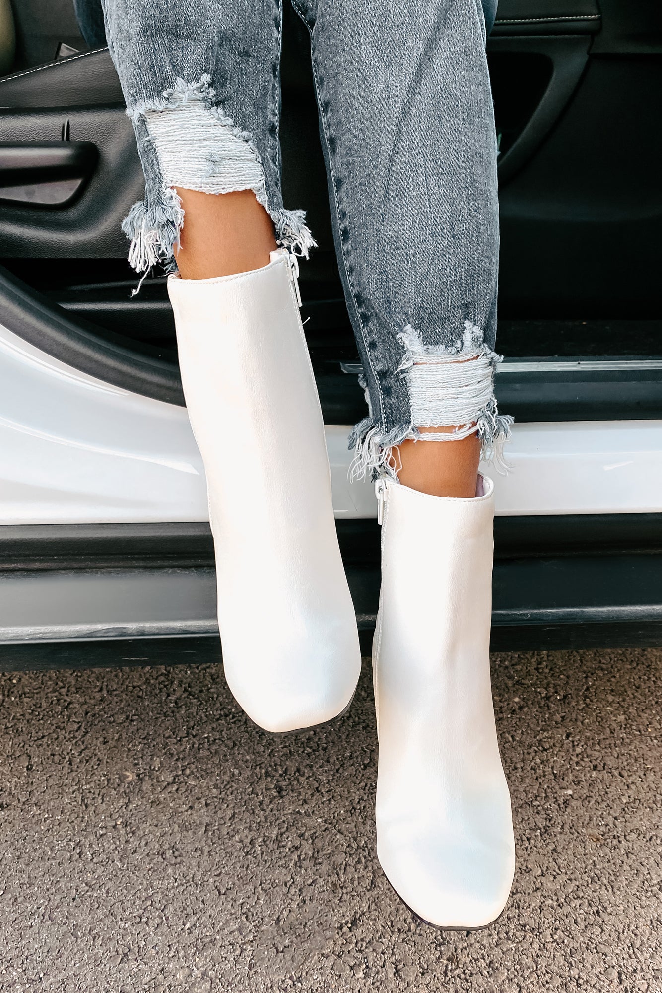 Subtle Steps Quilted Faux Leather Booties (White)-The Formal Wear