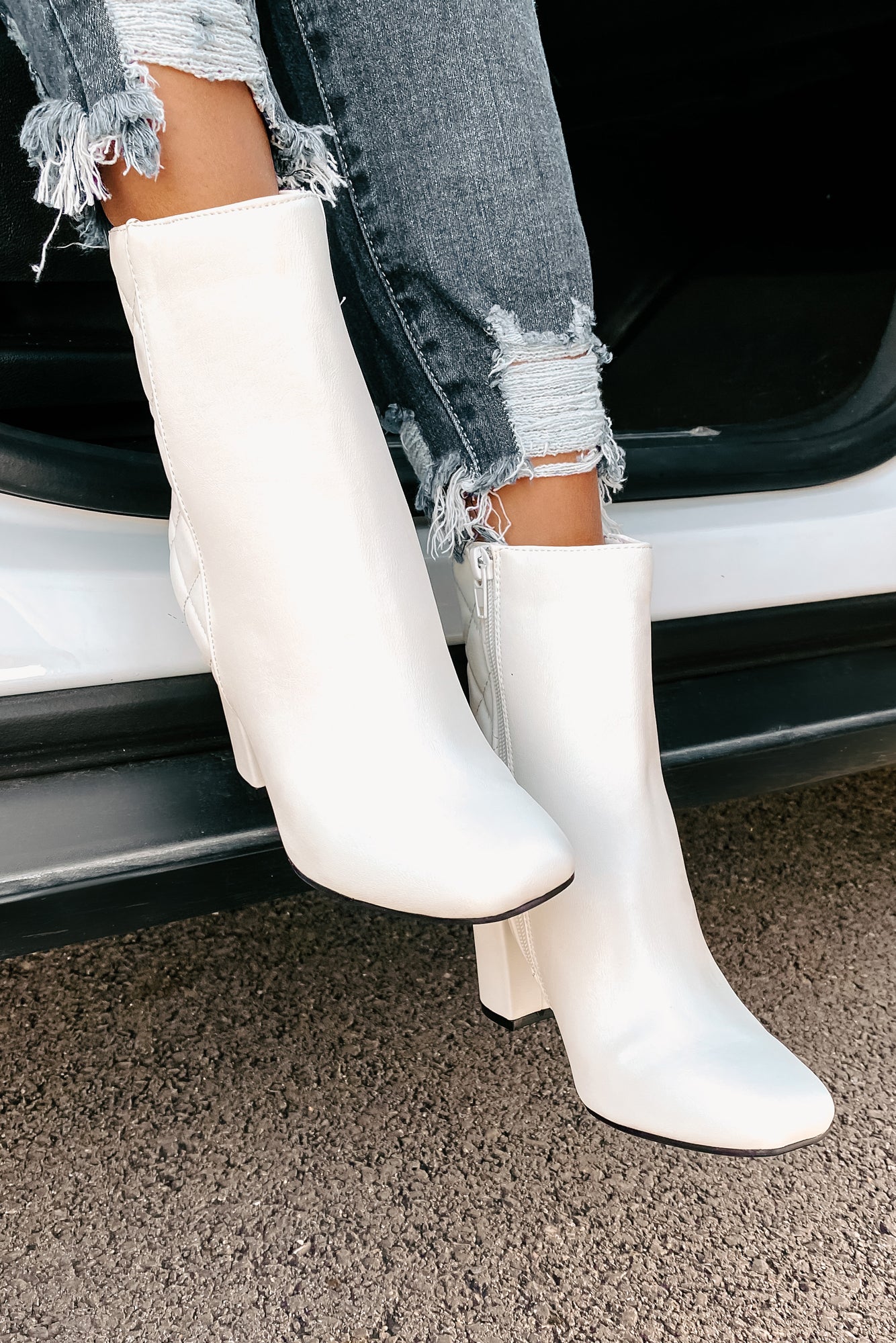 Subtle Steps Quilted Faux Leather Booties (White)-The Formal Wear