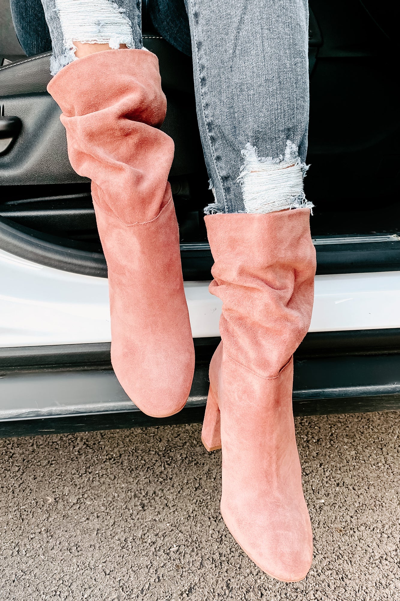 Forget Yesterday Slouchy Faux Suede Boots (Rose)-The Formal Wear
