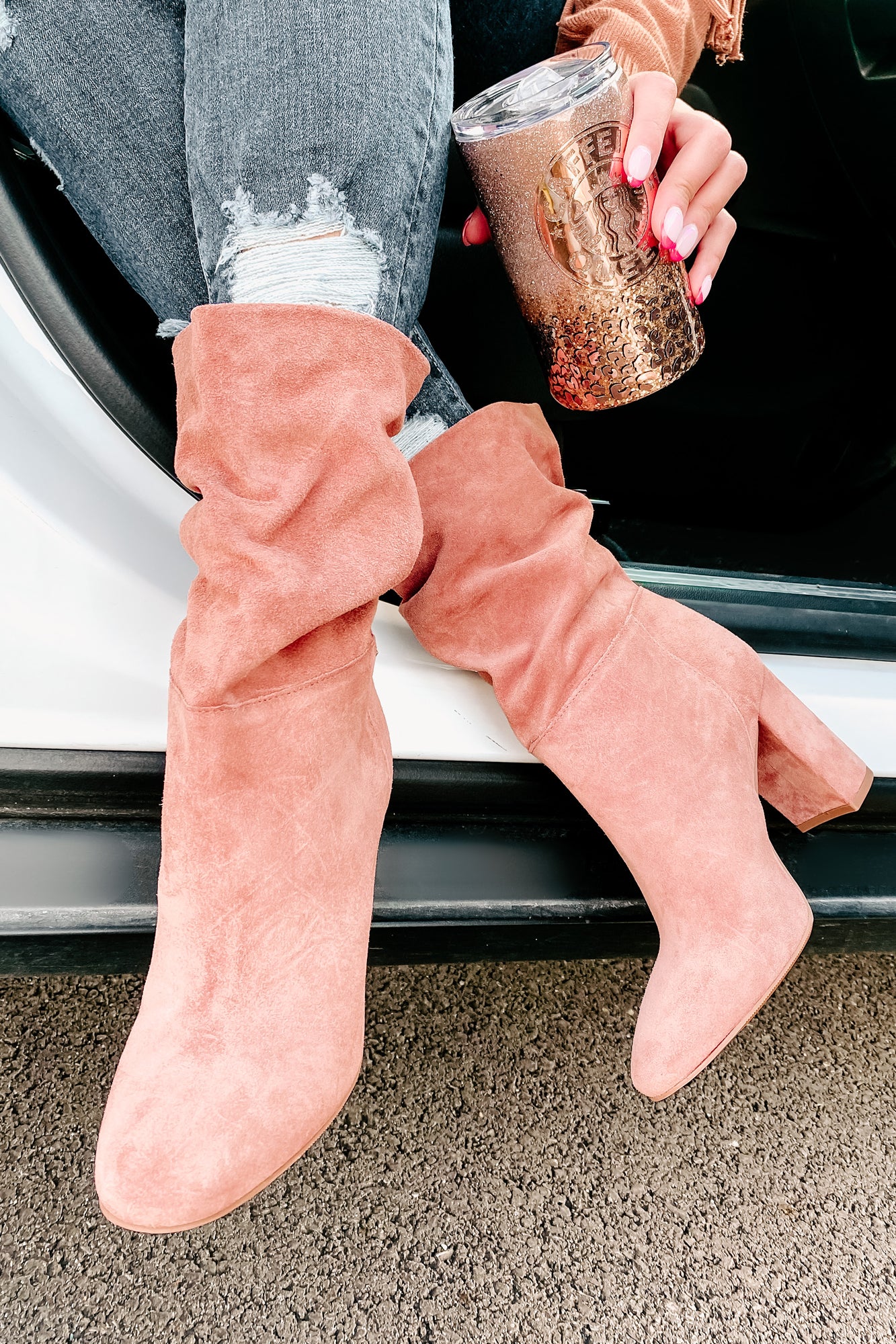 Forget Yesterday Slouchy Faux Suede Boots (Rose)-The Formal Wear