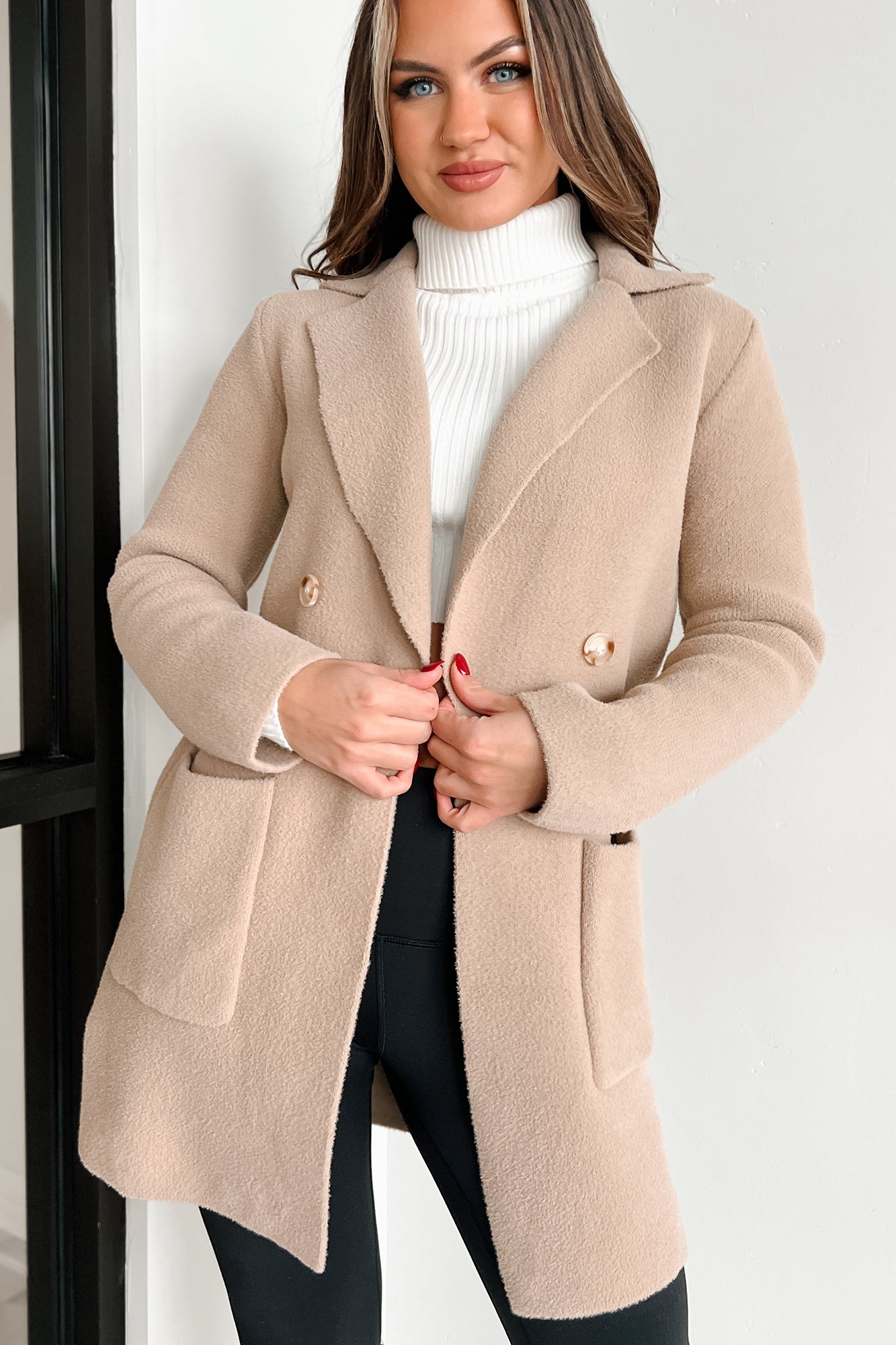 Meetings In The City Open Front Coat (Beige)-The Formal Wear