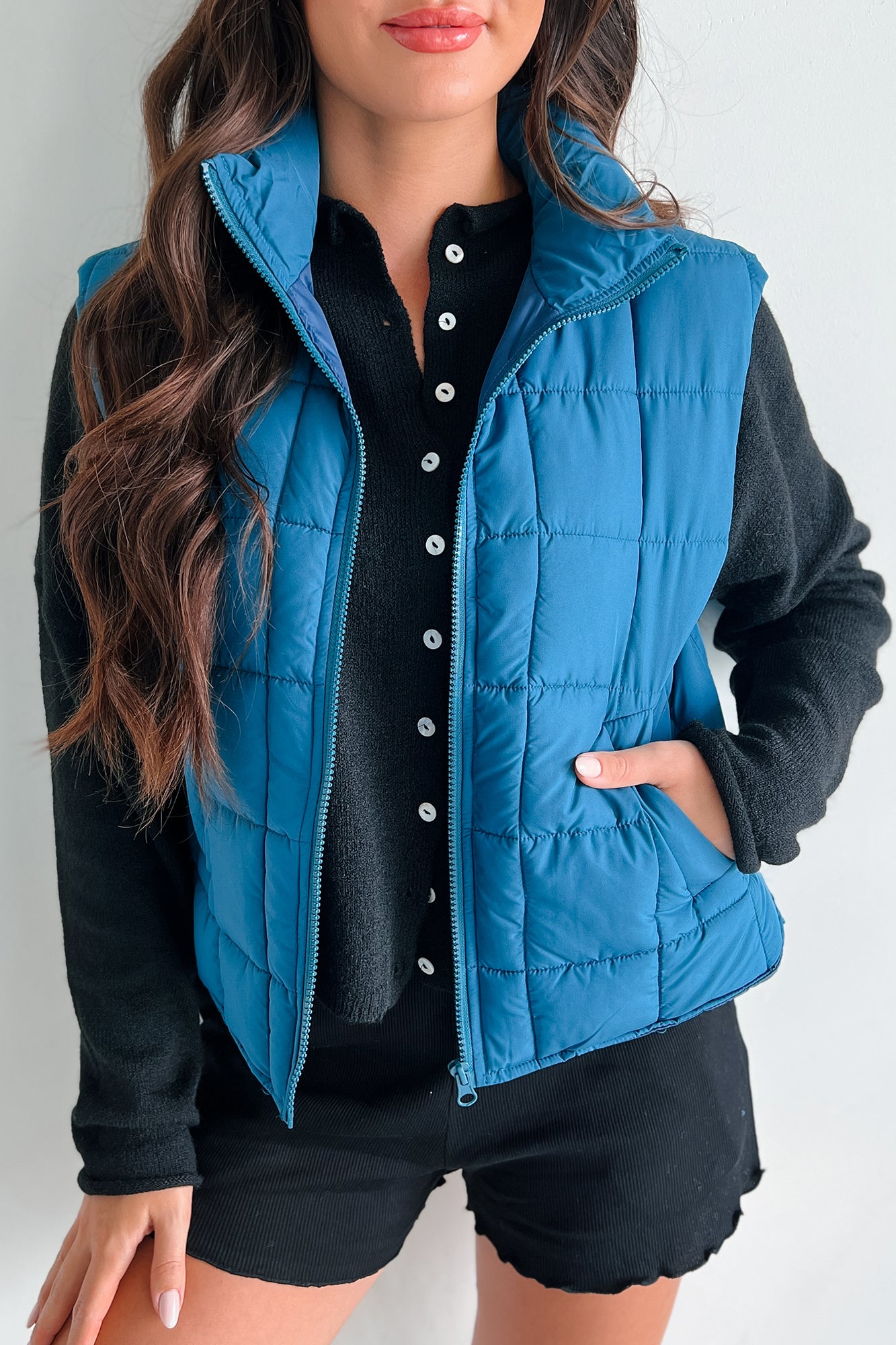 Until Next Time Padded Puffer Vest (Dark Seafoam)-The Formal Wear
