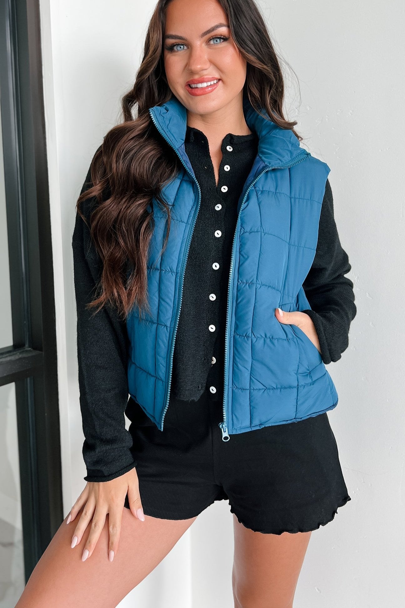 Until Next Time Padded Puffer Vest (Dark Seafoam)-The Formal Wear