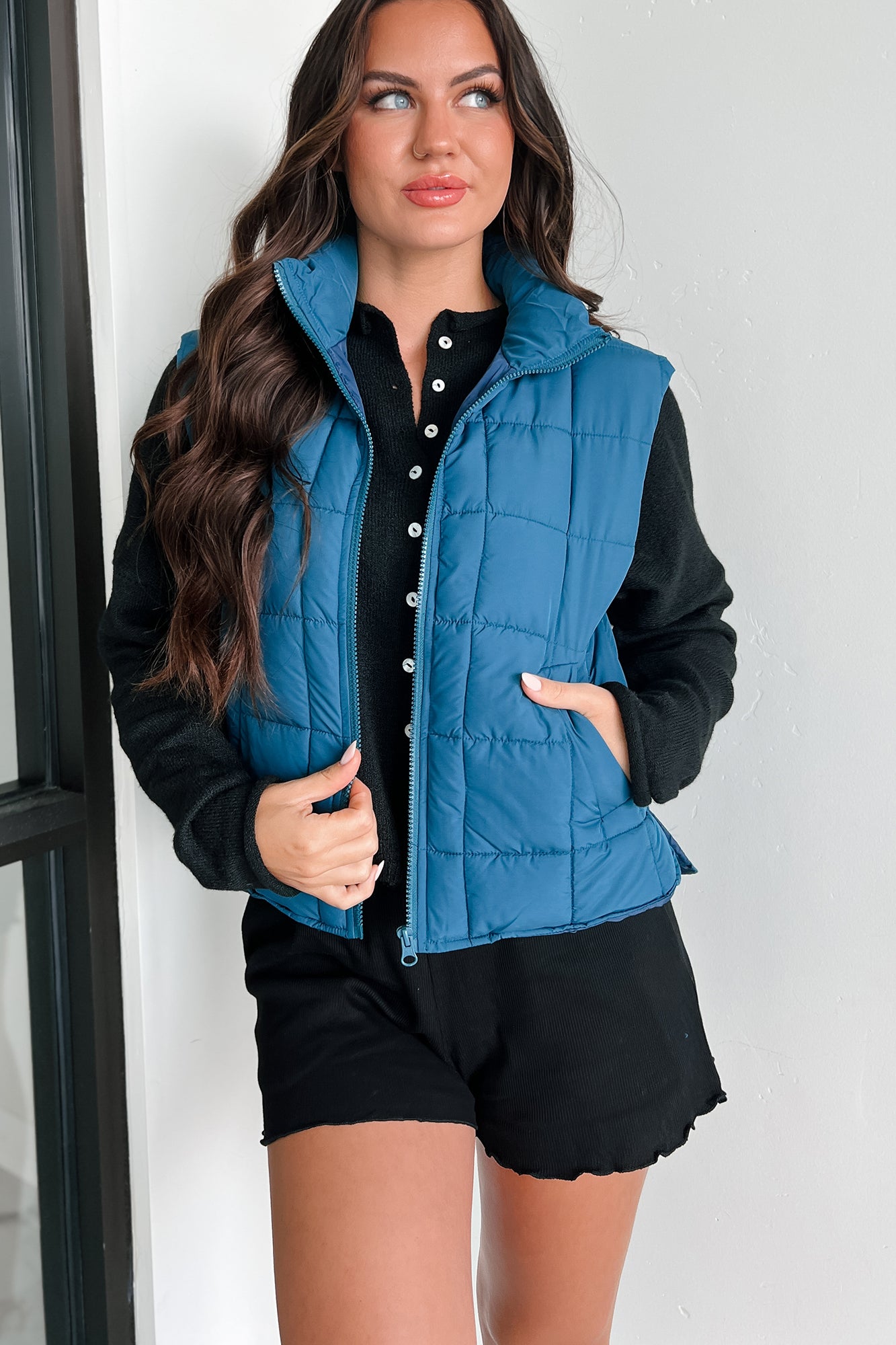 Until Next Time Padded Puffer Vest (Dark Seafoam)-The Formal Wear