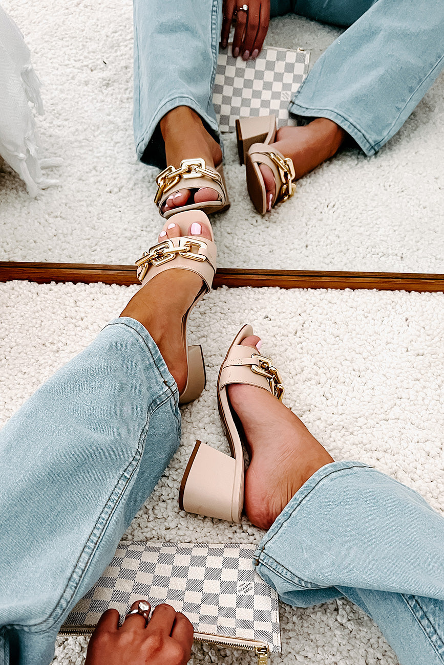 Endless Elegance Chain Embellished Chunky Heeled Sandals (Nude)-The Formal Wear