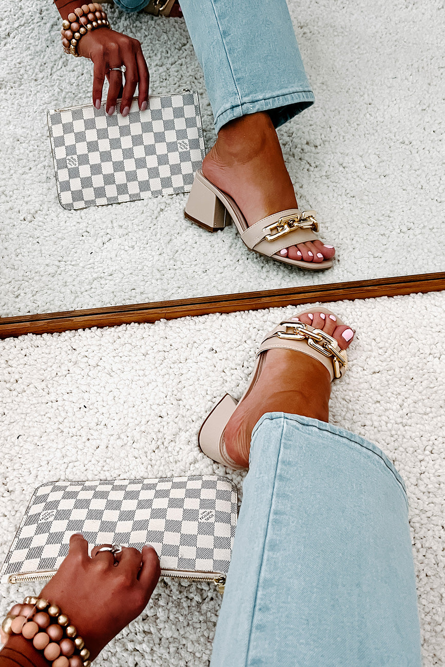 Endless Elegance Chain Embellished Chunky Heeled Sandals (Nude)-The Formal Wear