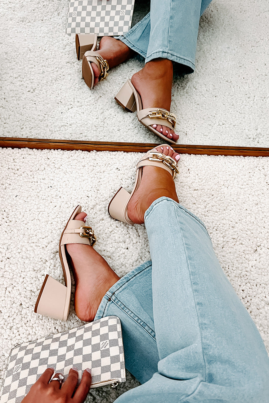 Endless Elegance Chain Embellished Chunky Heeled Sandals (Nude)-The Formal Wear