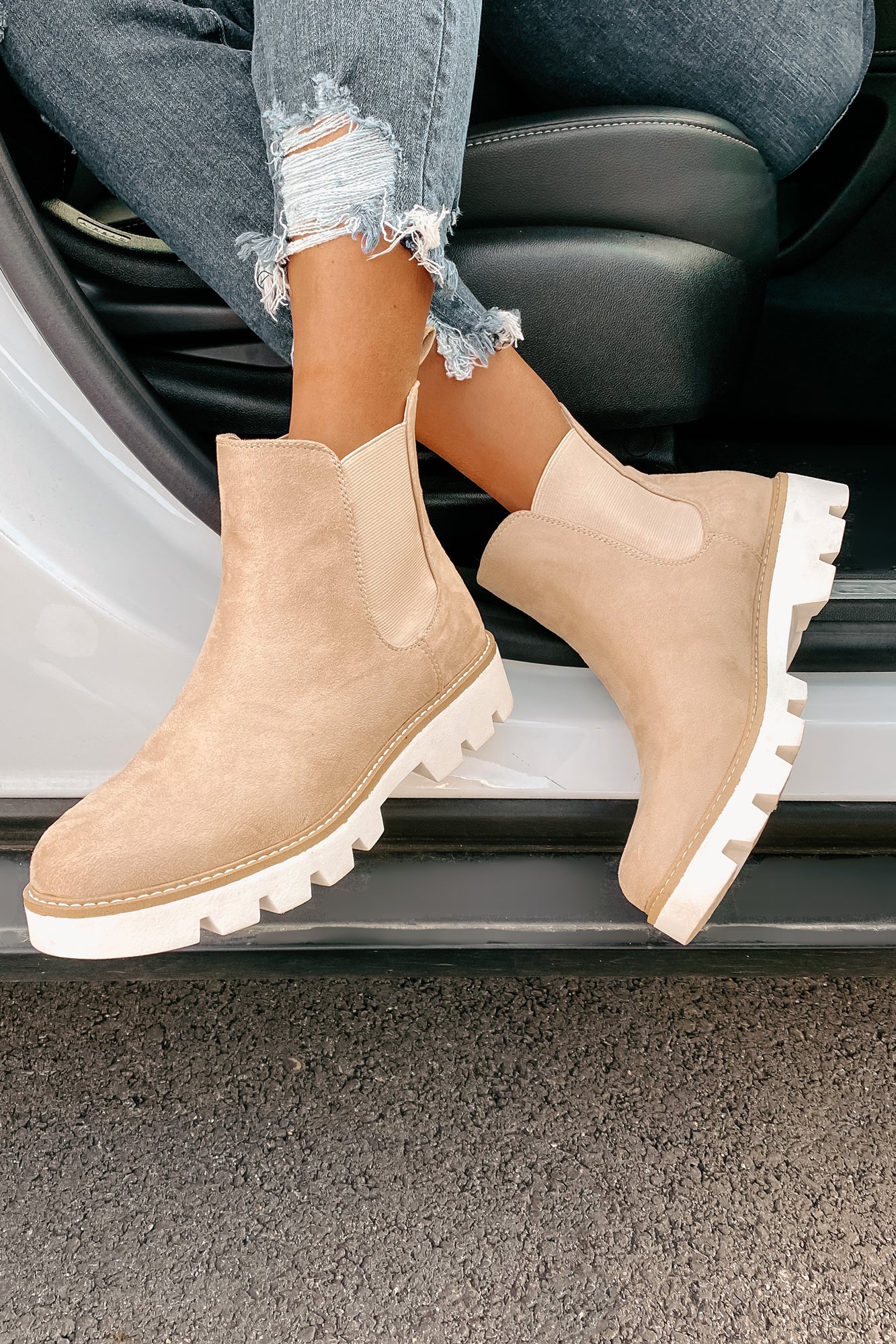 IMPERFECT Jenkins Faux Suede Booties (Cream)-The Formal Wear