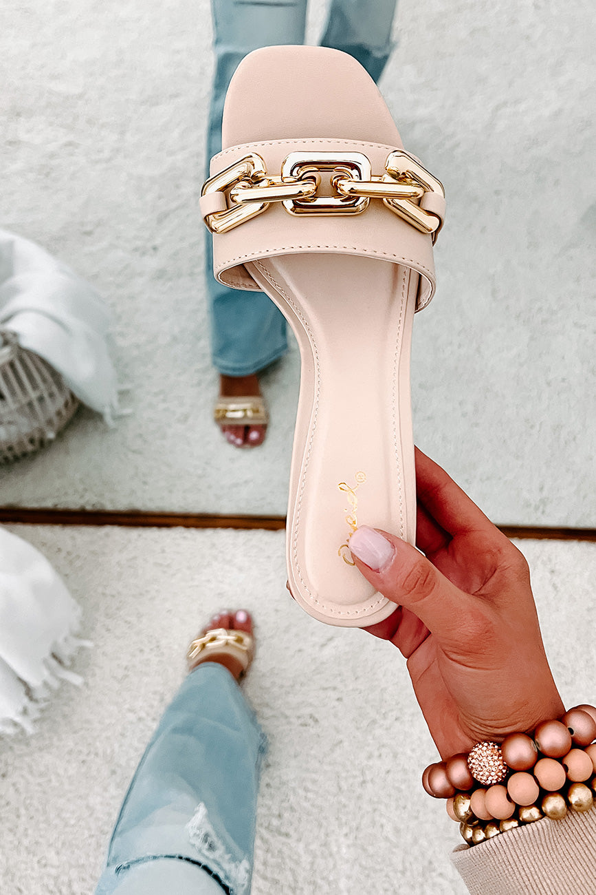 Endless Elegance Chain Embellished Chunky Heeled Sandals (Nude)-The Formal Wear