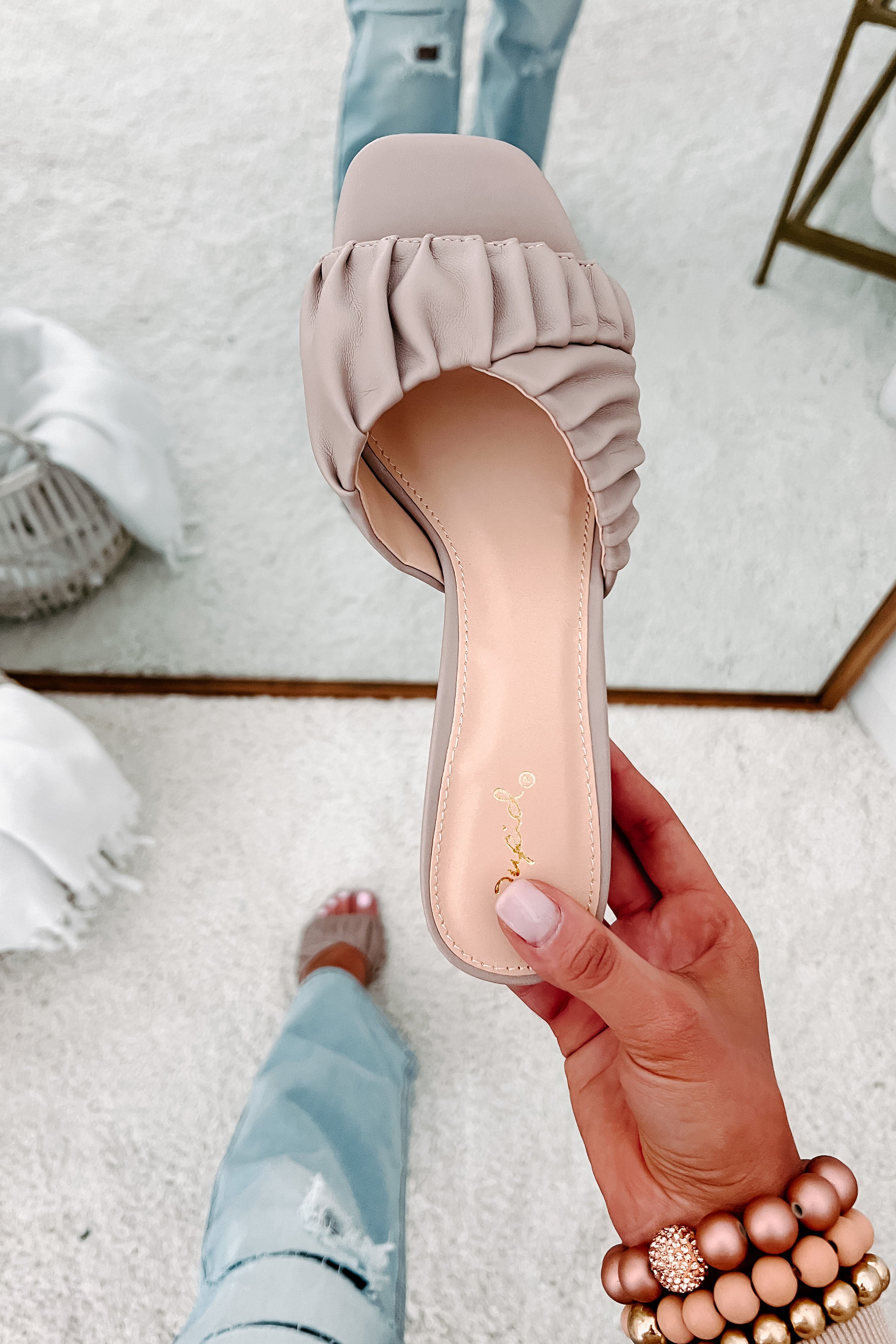 Highly Selective Pleated Strap Heeled Sandal (Taupe)-The Formal Wear