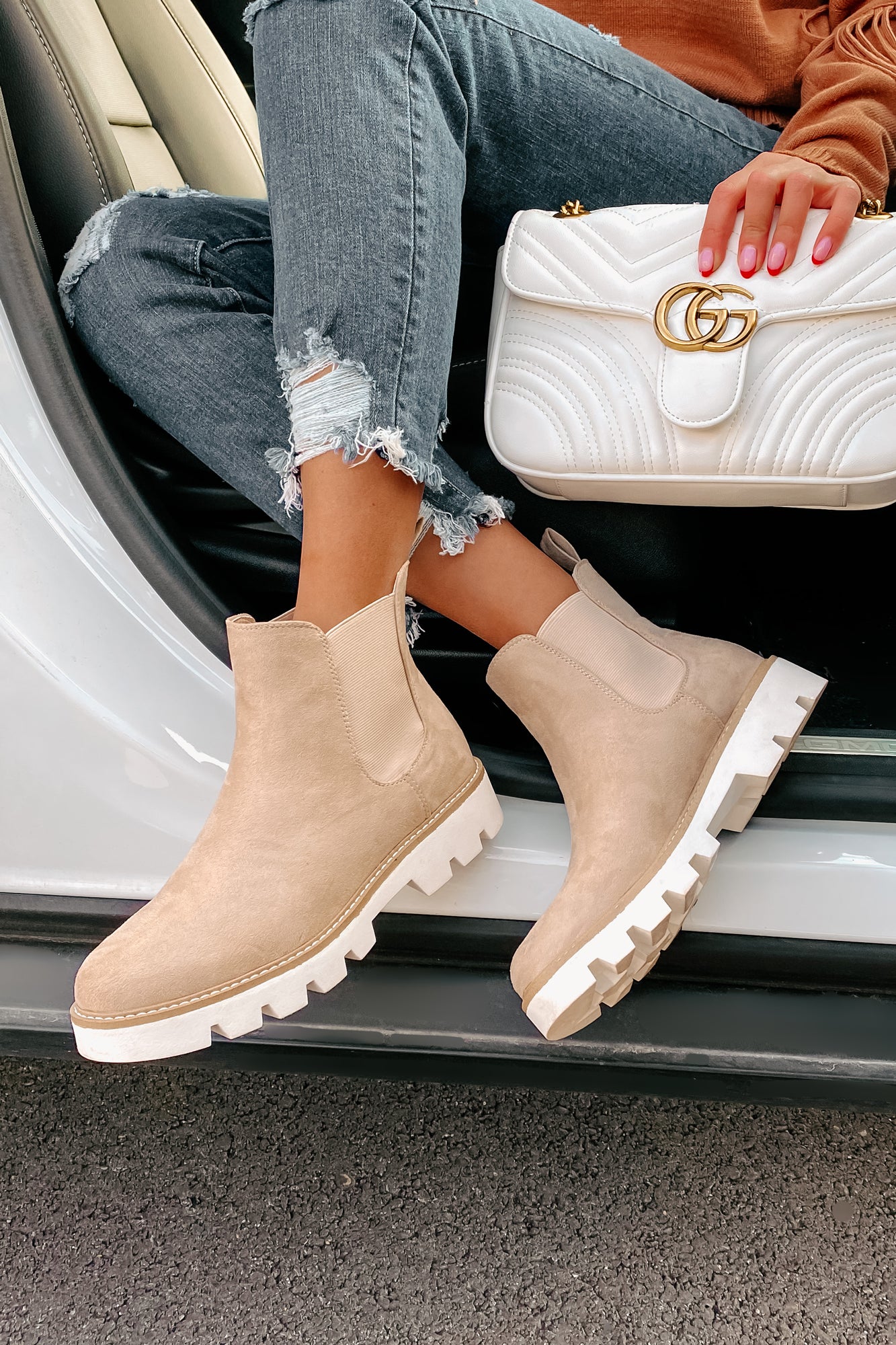 IMPERFECT Jenkins Faux Suede Booties (Cream)-The Formal Wear
