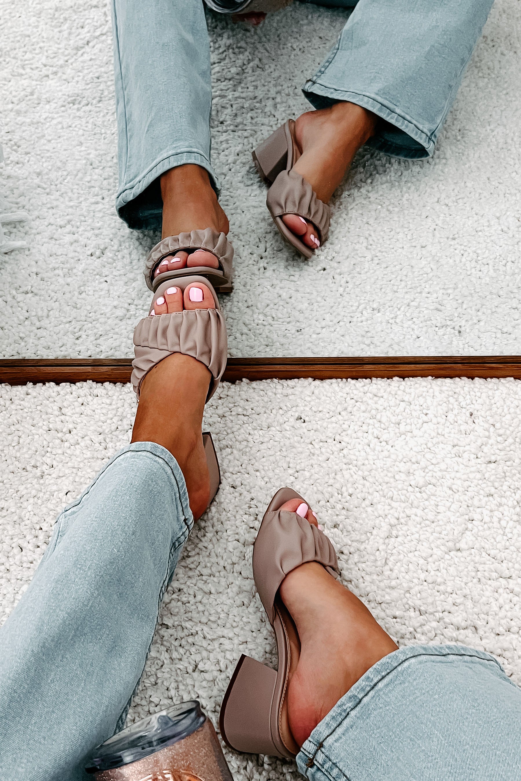 Highly Selective Pleated Strap Heeled Sandal (Taupe)-The Formal Wear