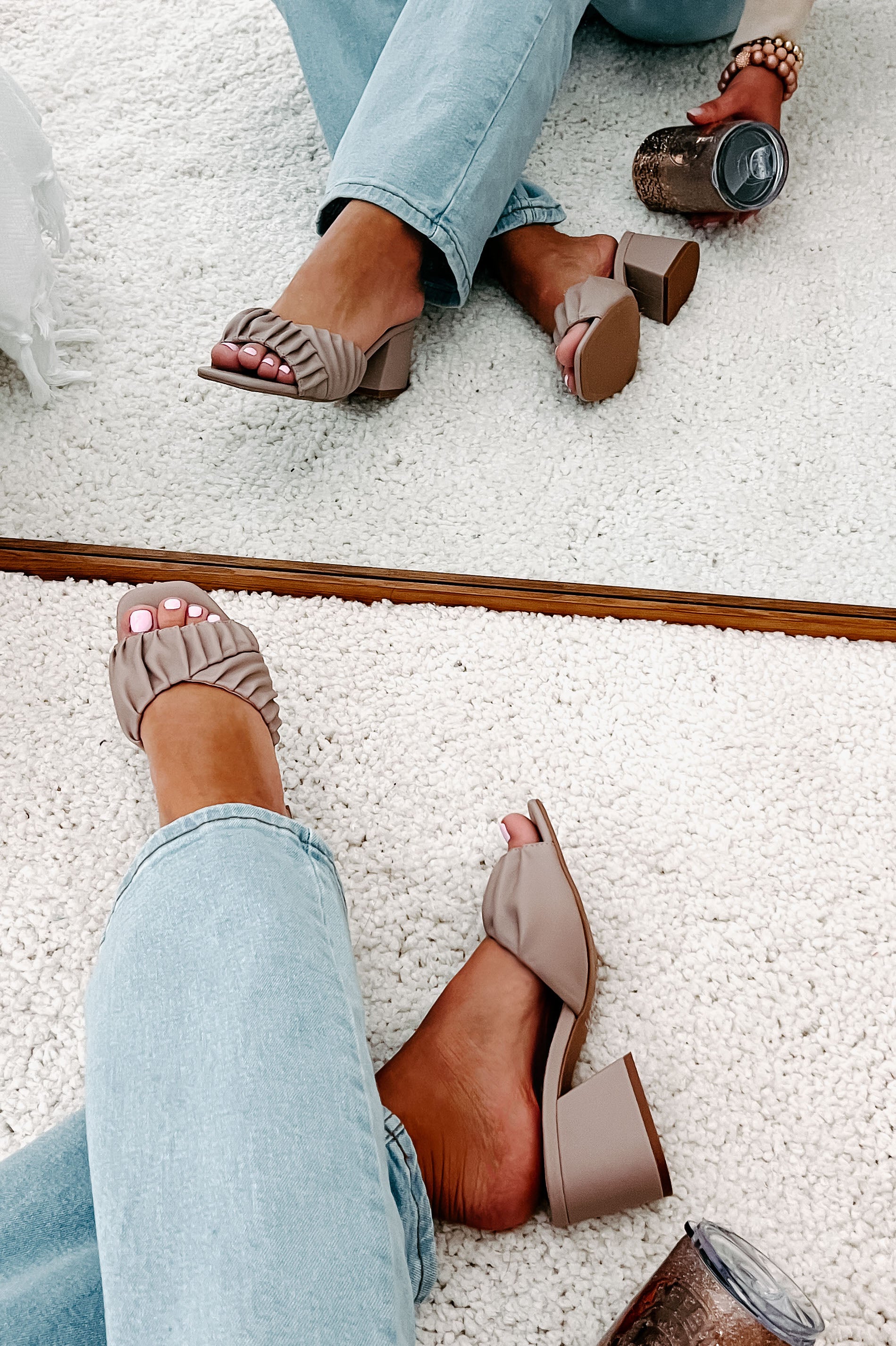 Highly Selective Pleated Strap Heeled Sandal (Taupe)-The Formal Wear