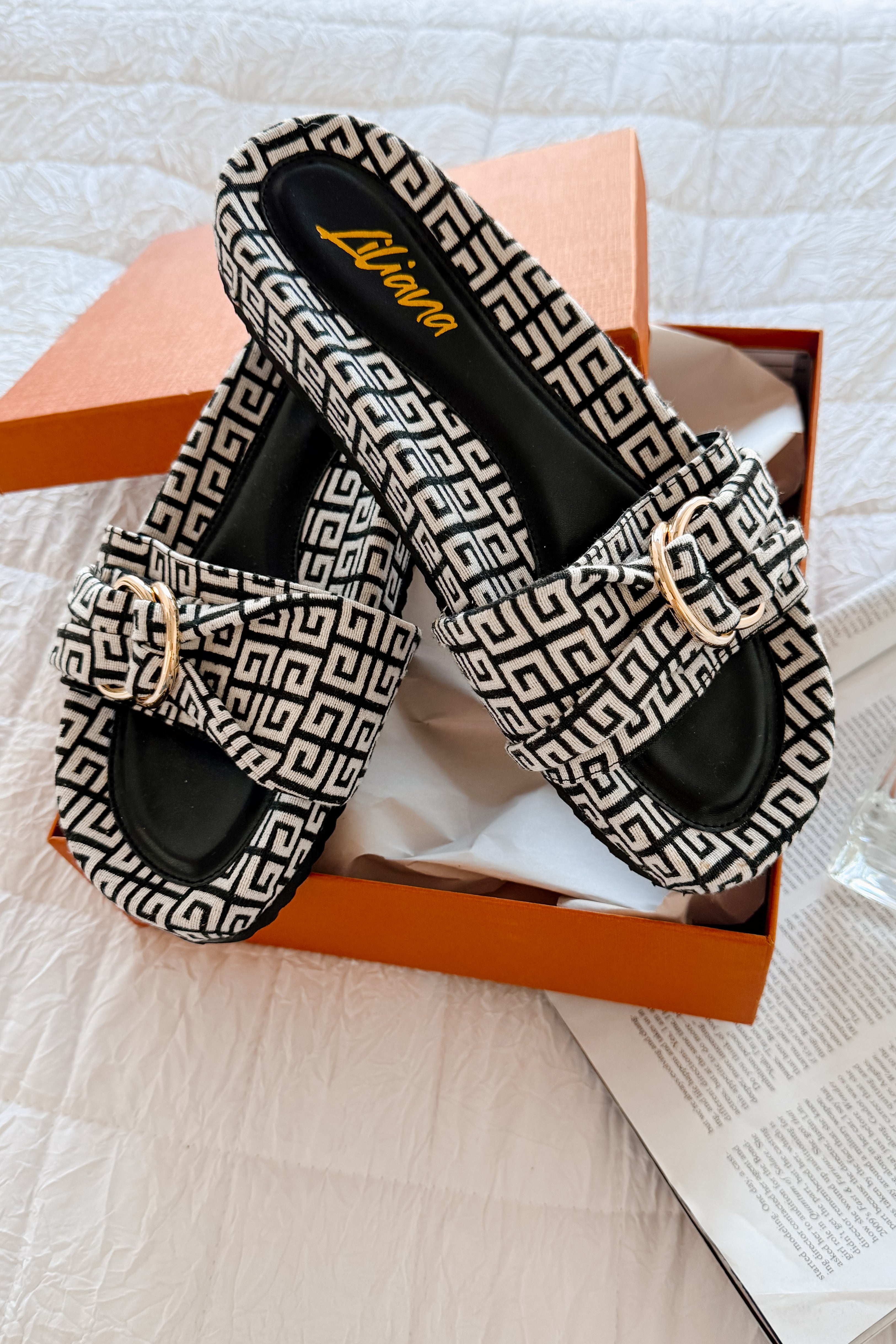Meandering The Boardwalk Slip On Sandals (Black/White)-The Formal Wear